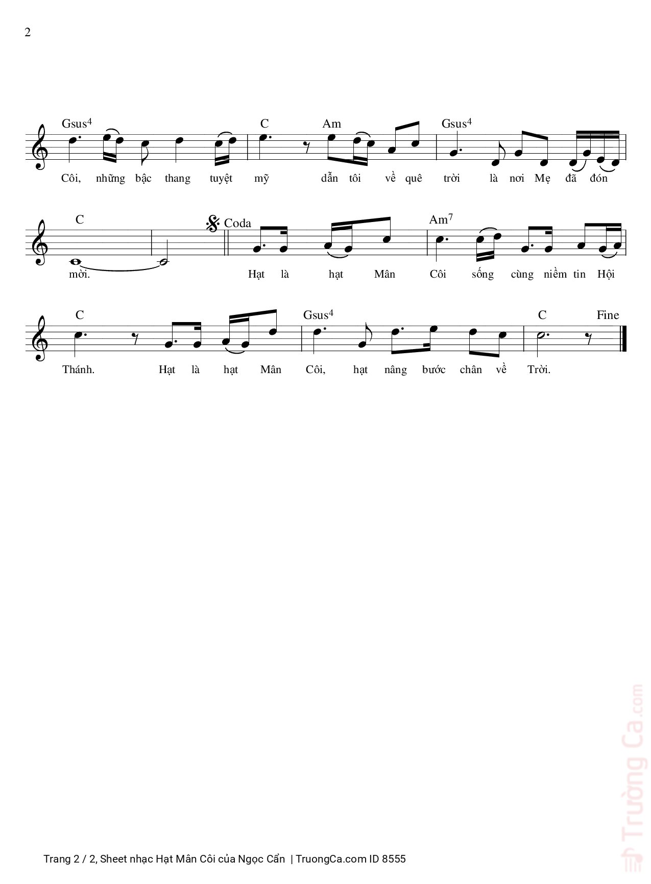 Page 2 of Sheet music PDF Hạt Mân Côi - Ngọc Cẩn