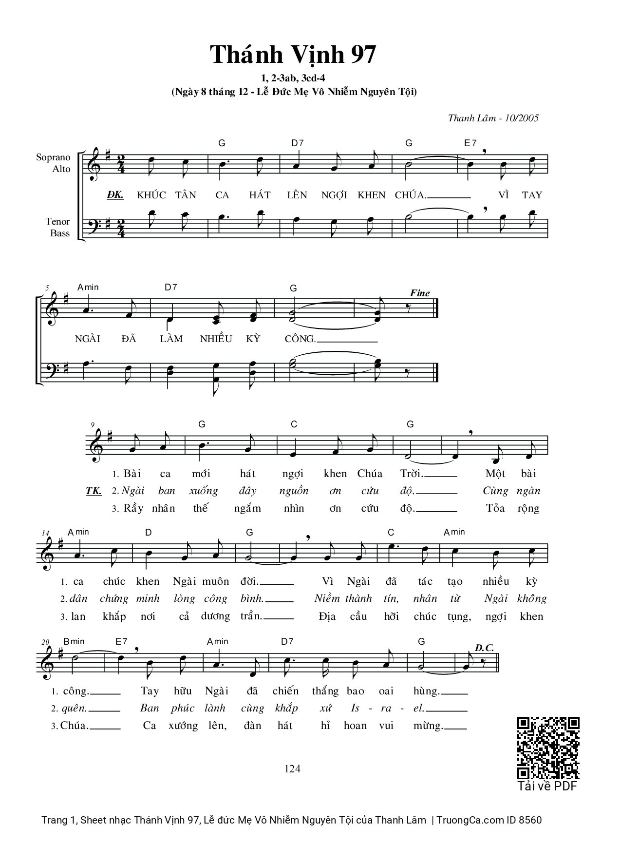 Sheet PDF of Thánh Vịnh 97, Lễ đức Mẹ Vô Nhiễm Nguyên Tội