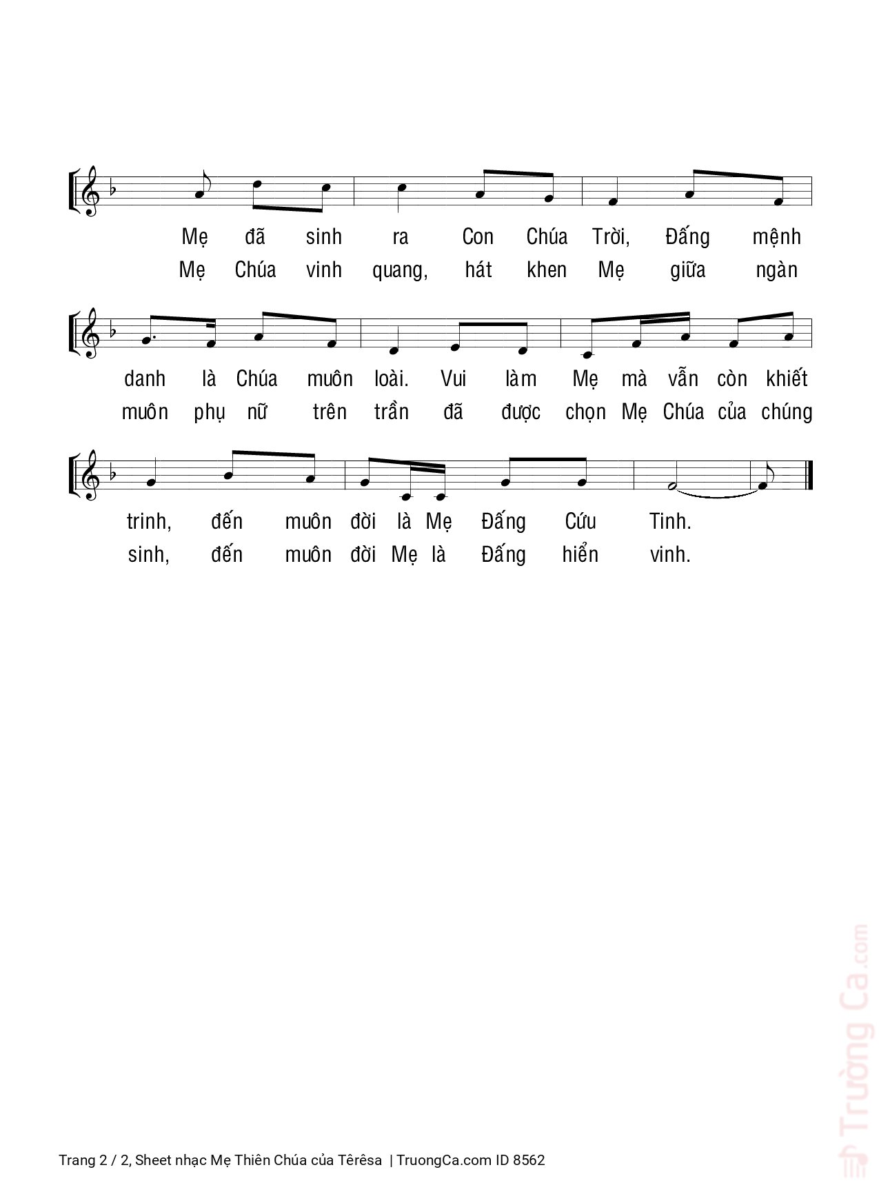 Page 2 of Sheet music PDF Mẹ Thiên Chúa - Têrêsa