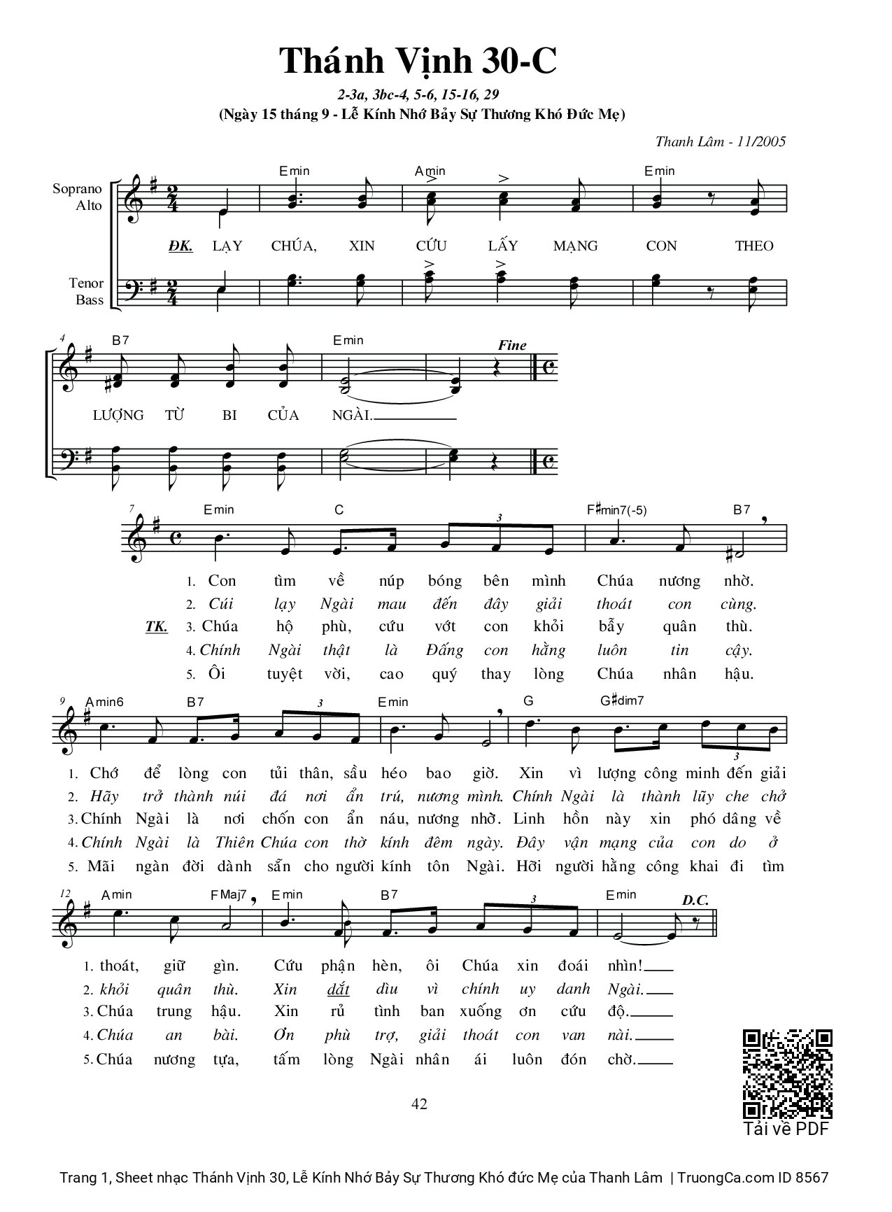 Sheet PDF of Thánh Vịnh 30, Lễ Kính Nhớ Bảy Sự Thương Khó đức Mẹ