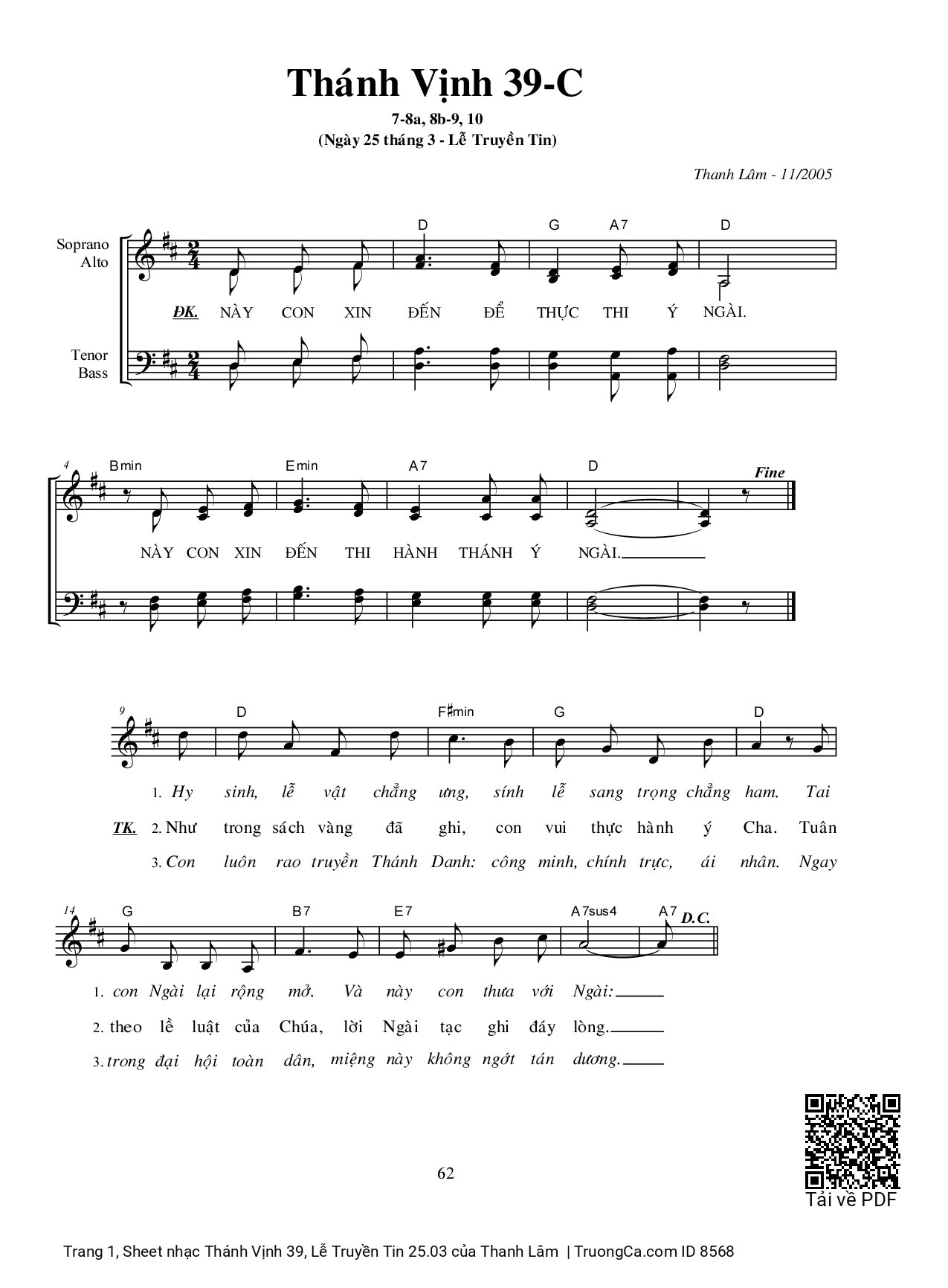 Sheet PDF of Thánh Vịnh 39, Lễ Truyền Tin 25.03