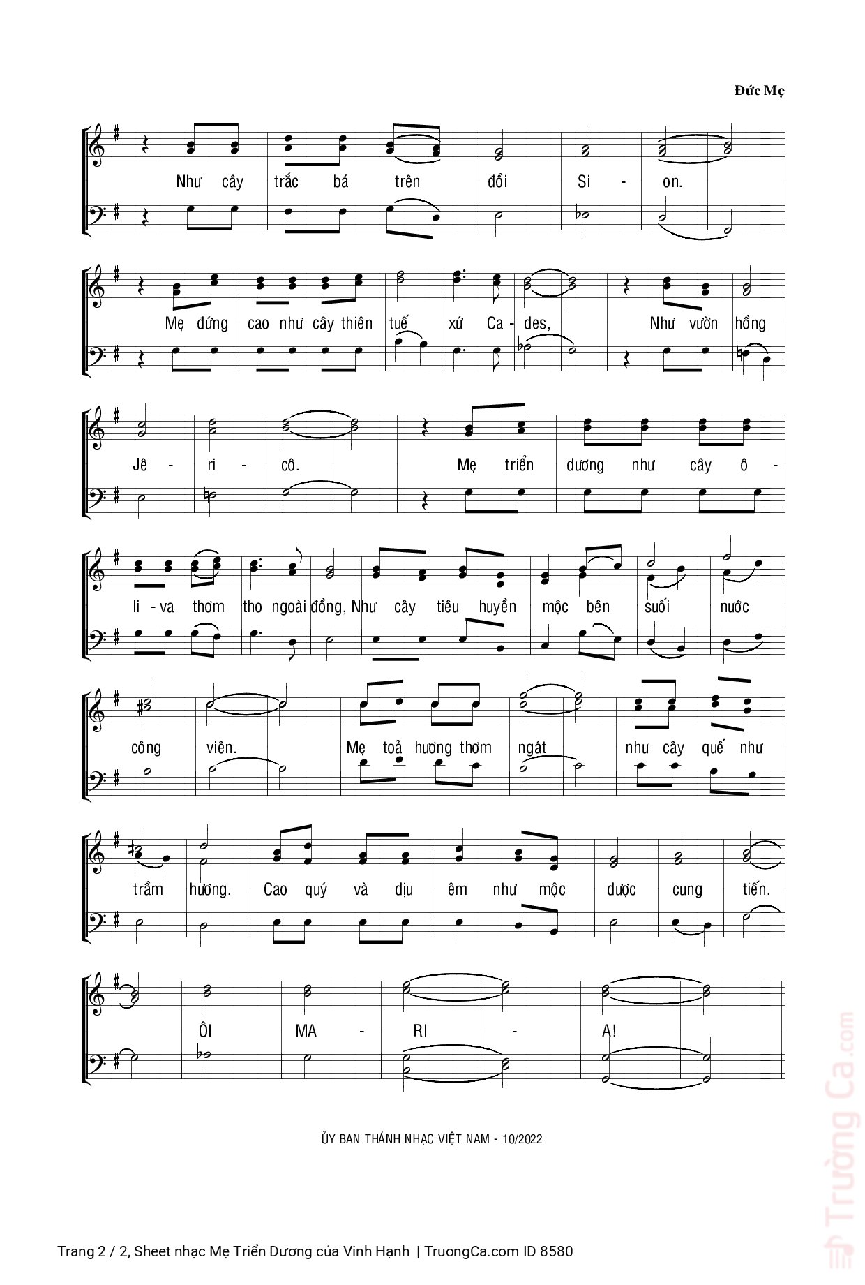 Page 2 of Sheet music PDF Mẹ Triển Dương - Vinh Hạnh