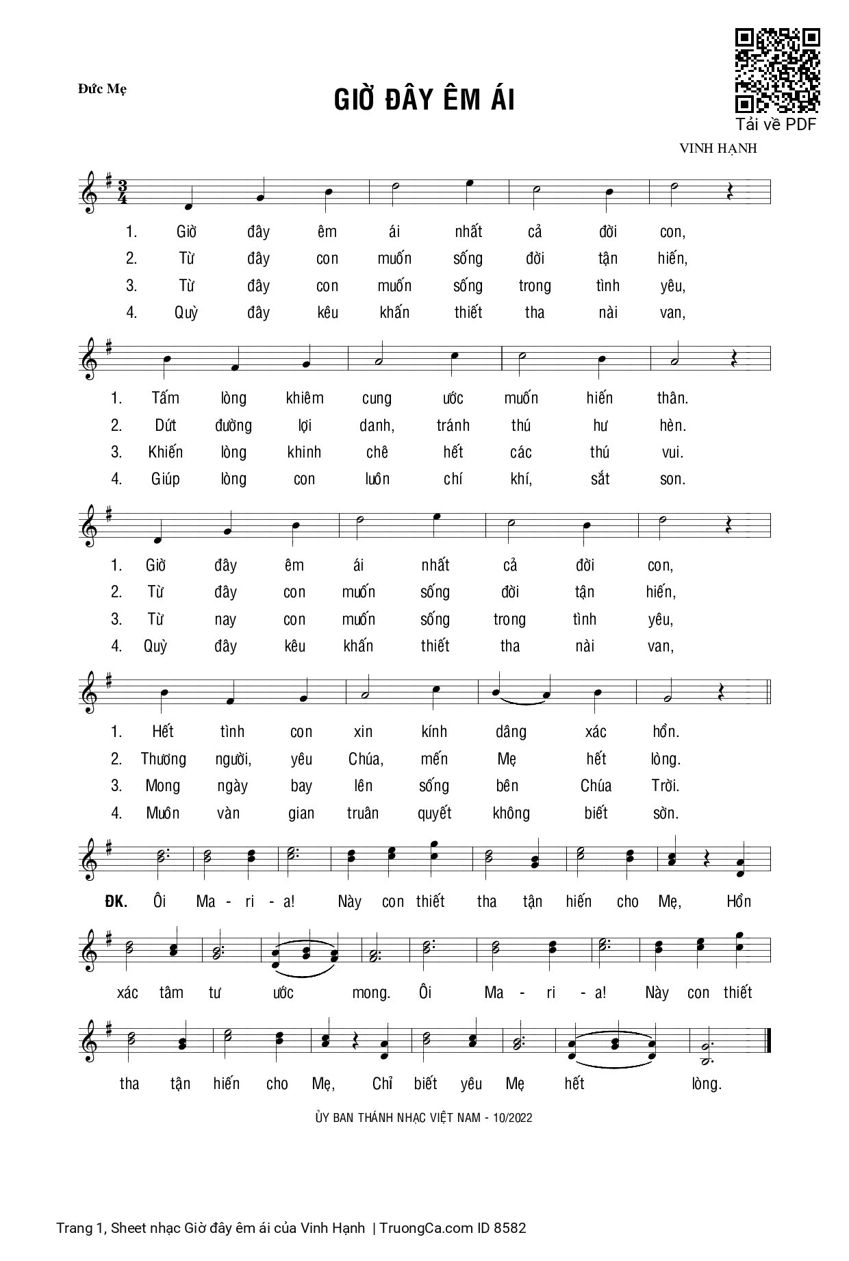 Sheet PDF of Giờ đây êm ái