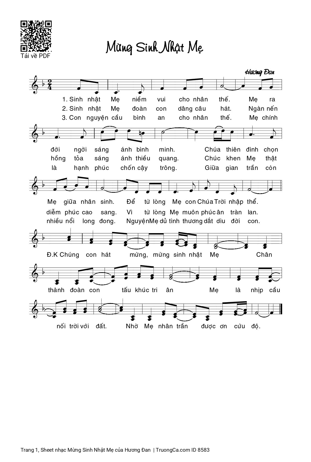 Sheet PDF of Mừng Sinh Nhật Mẹ