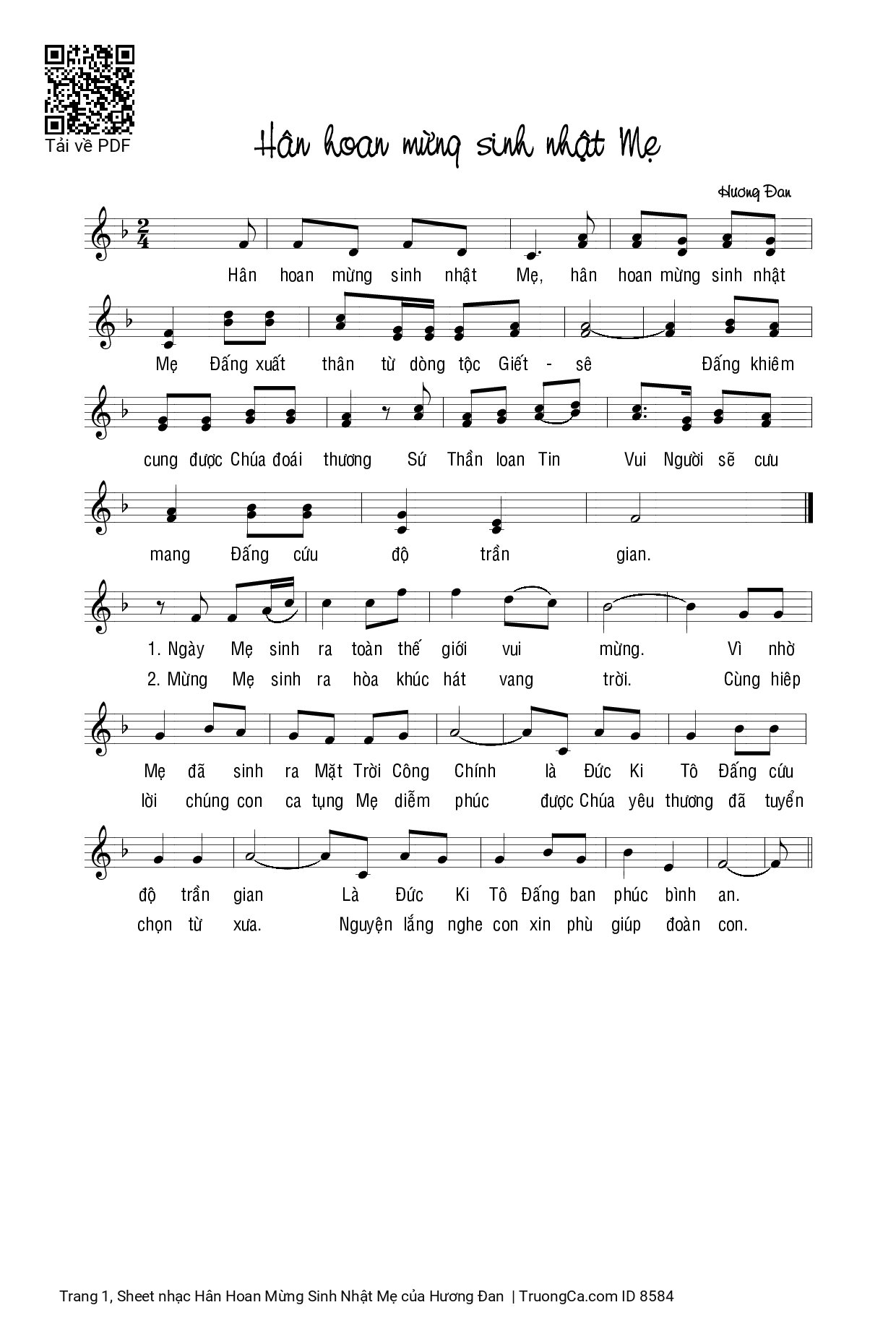 Sheet PDF of Hân Hoan Mừng Sinh Nhật Mẹ