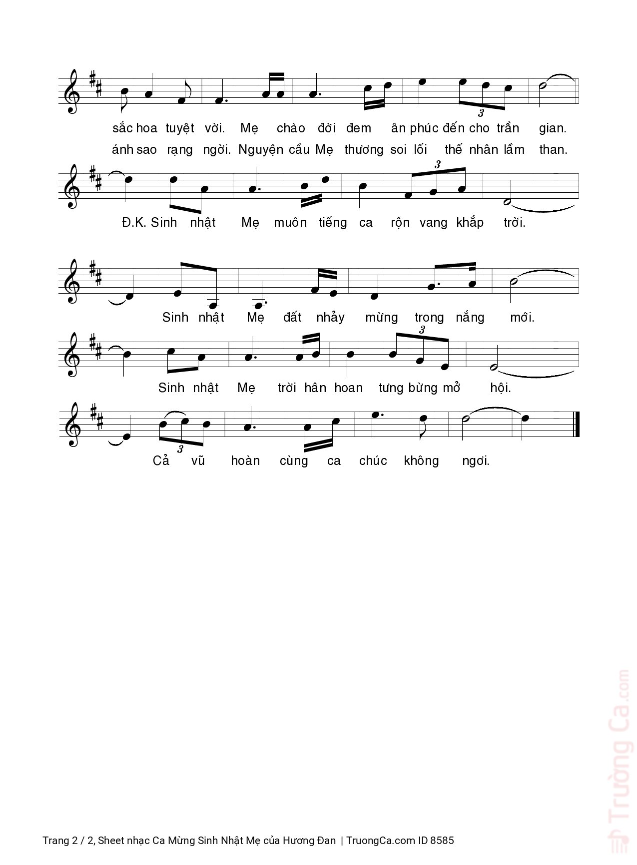 Page 2 of Sheet music PDF Ca Mừng Sinh Nhật Mẹ - Hương Đan
