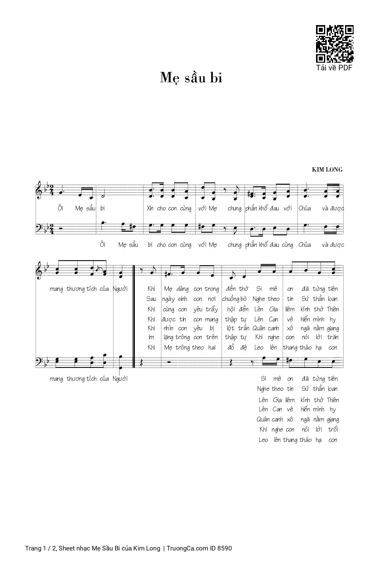 Sheet PDF of Mẹ Sầu Bi - Kim Long