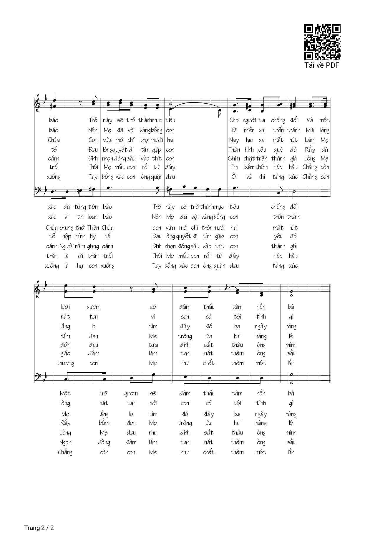 Page 2 of Sheet music PDF Mẹ Sầu Bi - Kim Long