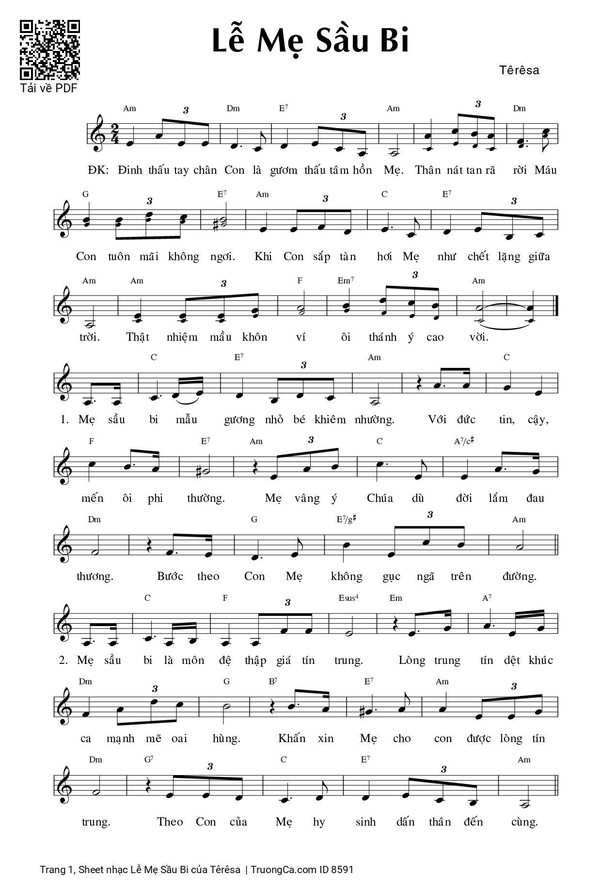 Page 1 of Sheet music PDF Lễ Mẹ Sầu Bi - Têrêsa
