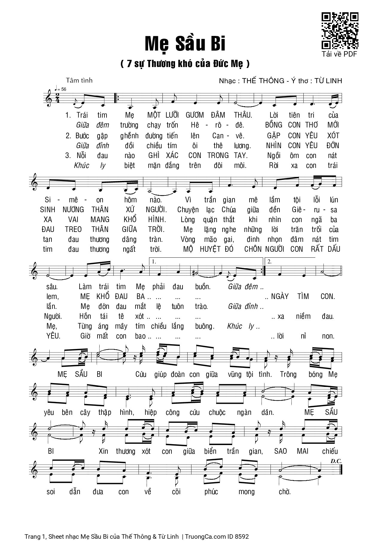 Page 1 of Sheet music PDF Mẹ Sầu Bi - Thế Thông & Từ Linh