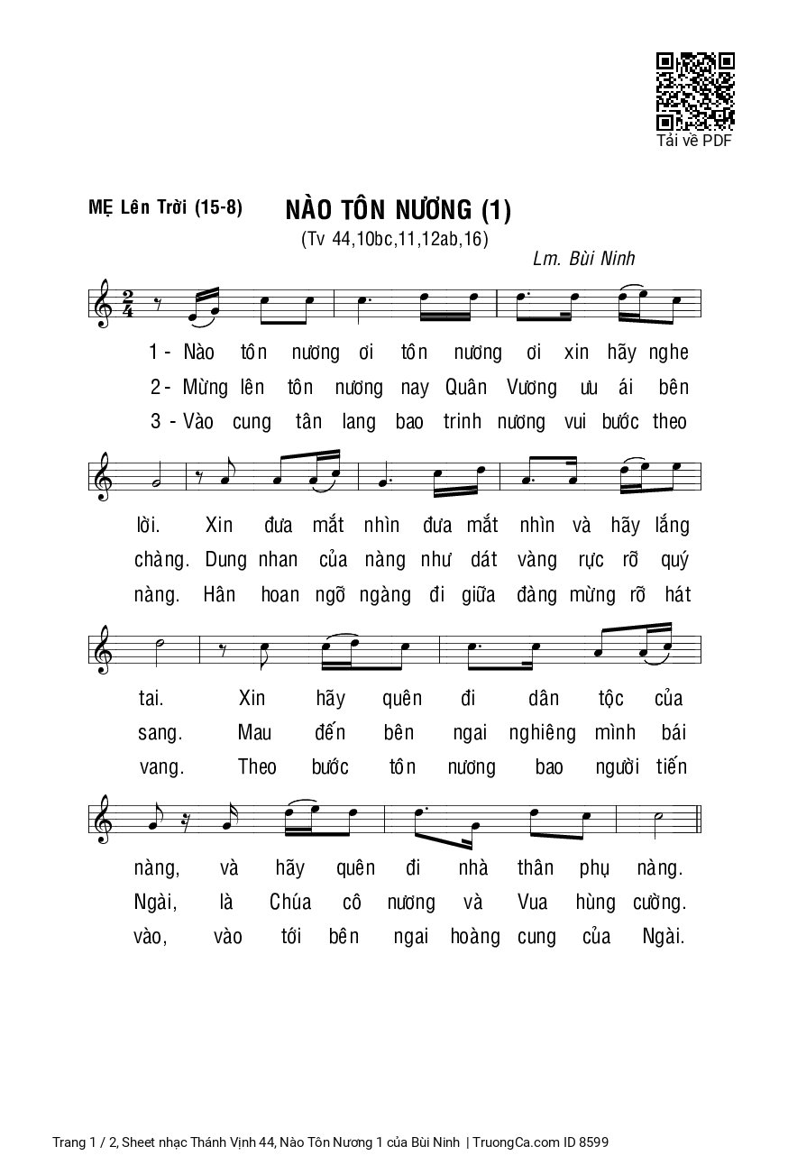 Sheet PDF of Thánh Vịnh 44, Nào Tôn Nương 1