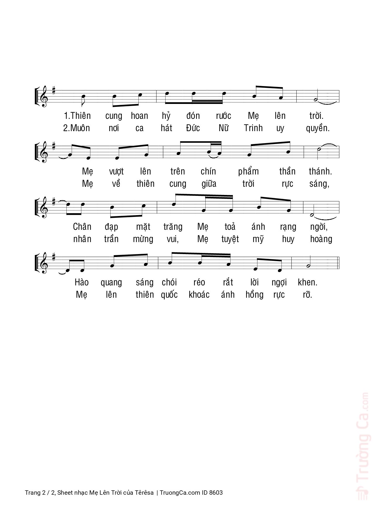 Page 2 of Sheet music PDF Mẹ Lên Trời - Têrêsa