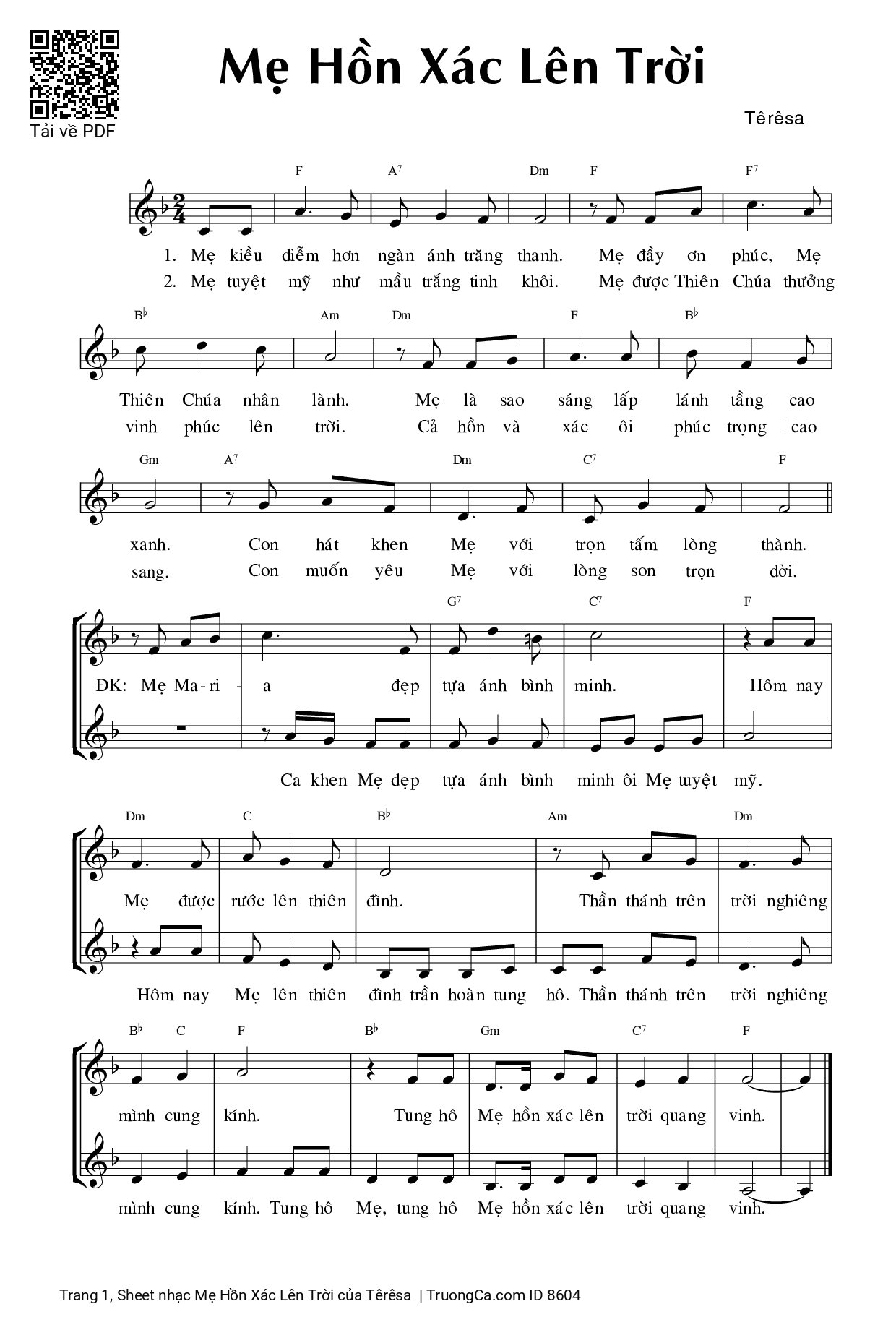 Sheet PDF of Mẹ Hồn Xác Lên Trời
