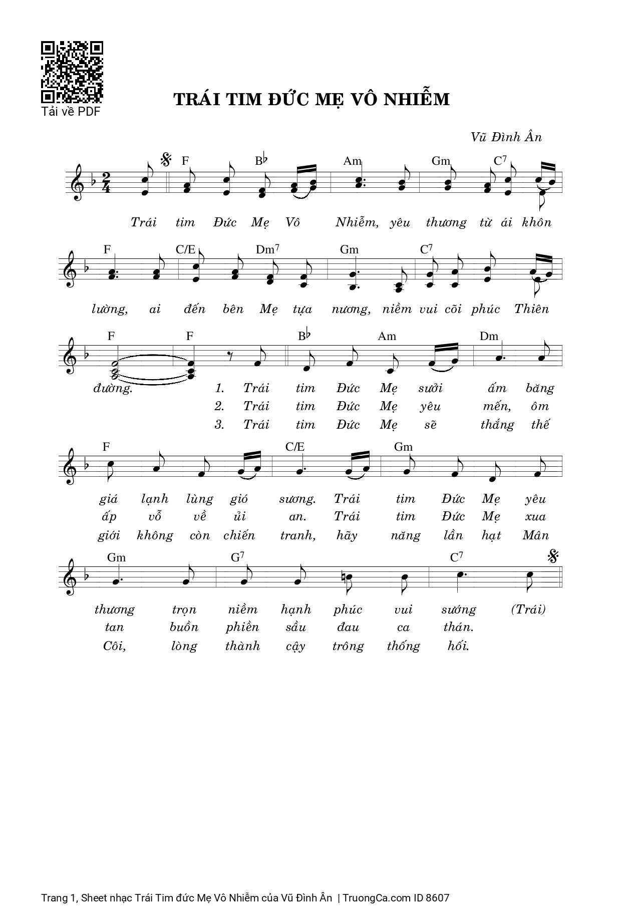 Sheet PDF of Trái Tim đức Mẹ Vô Nhiễm