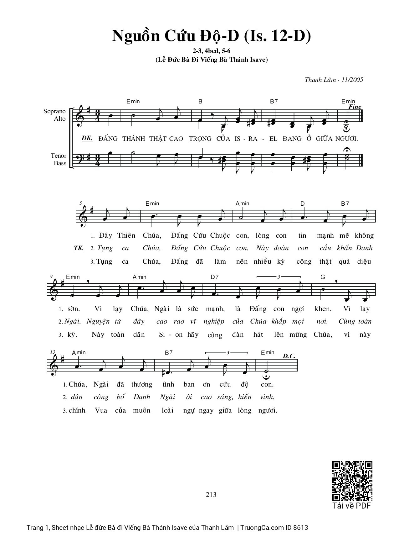 Page 1 of Sheet music PDF Lễ đức Bà đi Viếng Bà Thánh Isave - Thanh Lâm