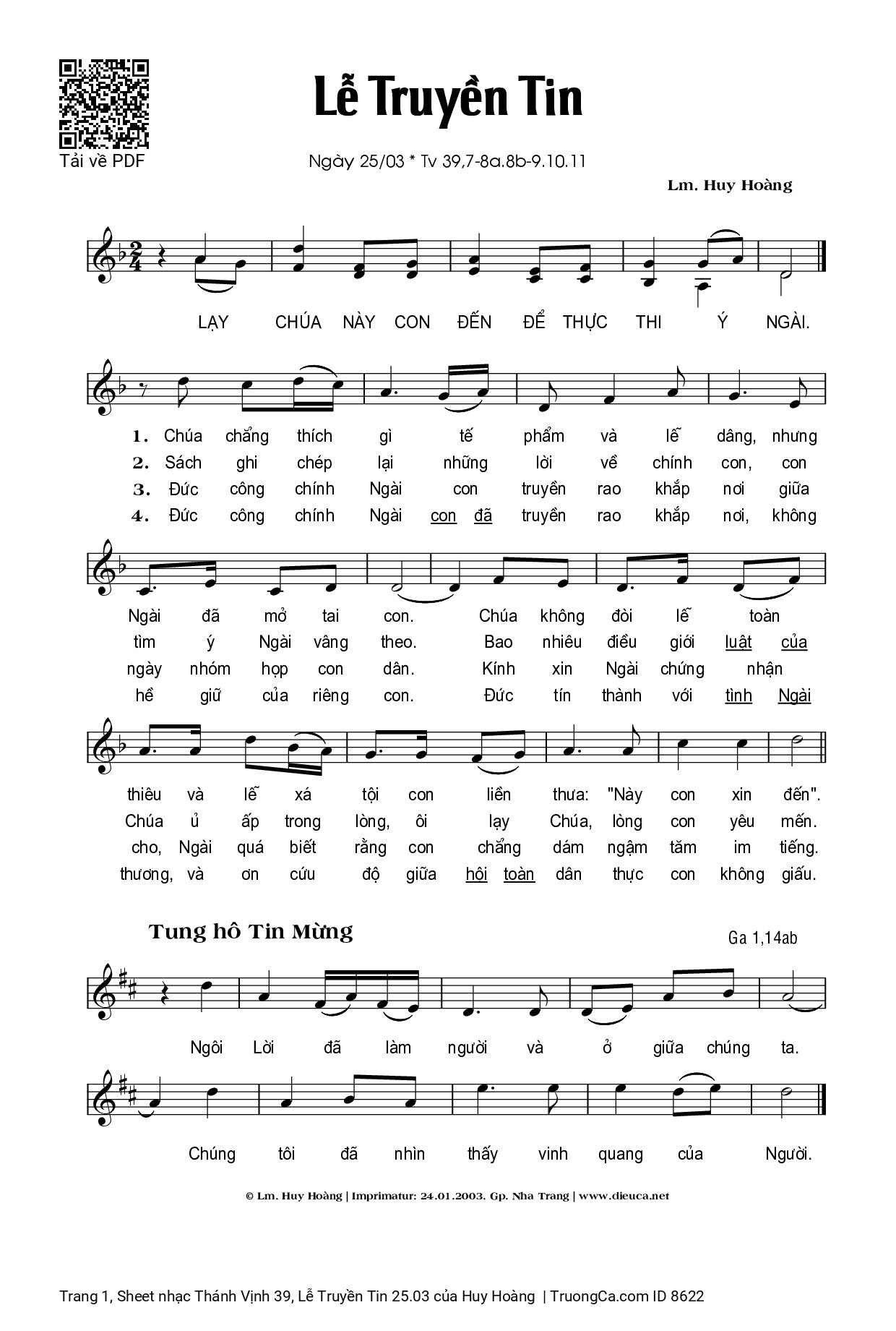 Sheet PDF of Thánh Vịnh 39, Lễ Truyền Tin 25.03