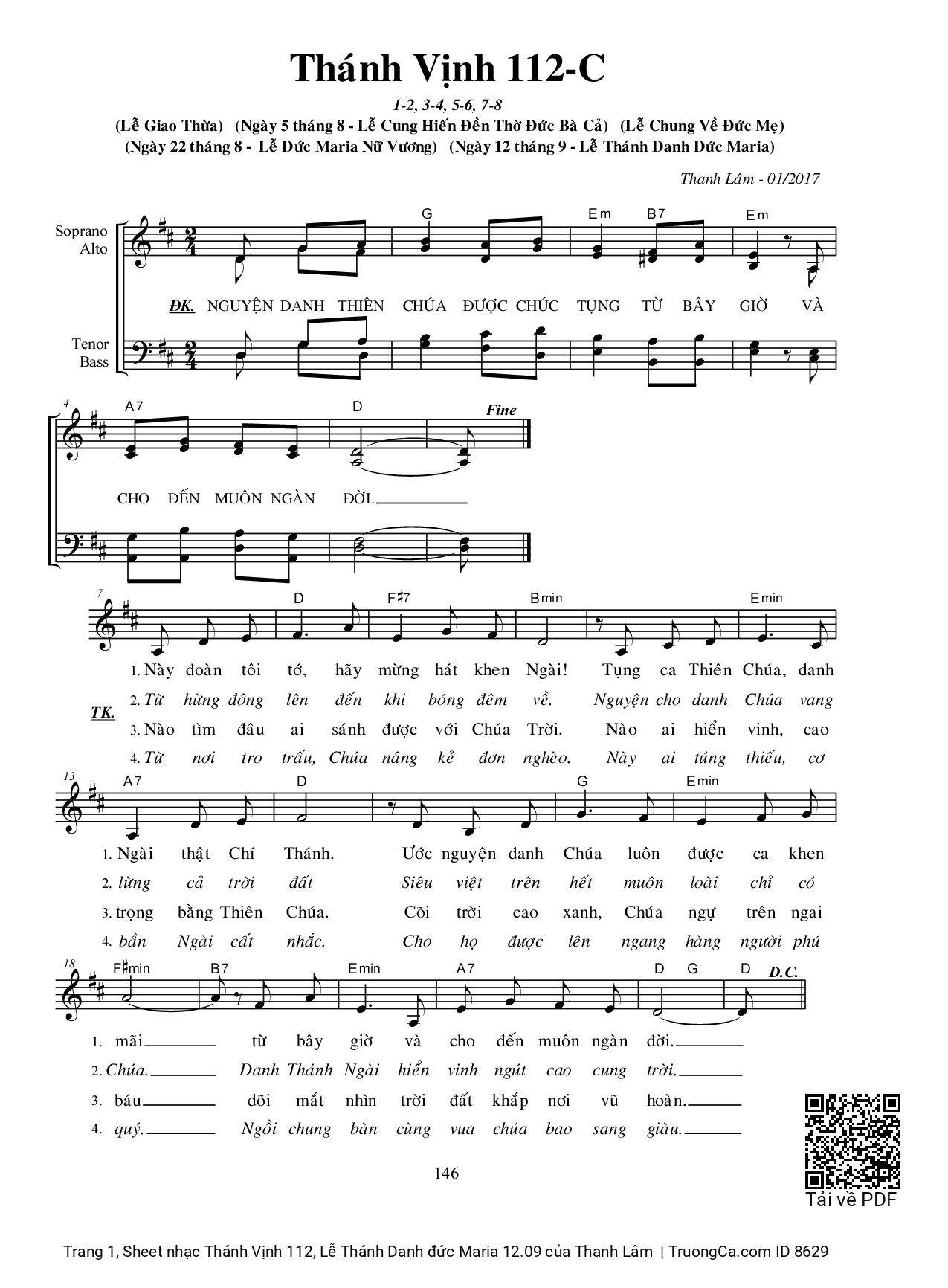 Sheet PDF of Thánh Vịnh 112, Lễ Thánh Danh đức Maria 12.09