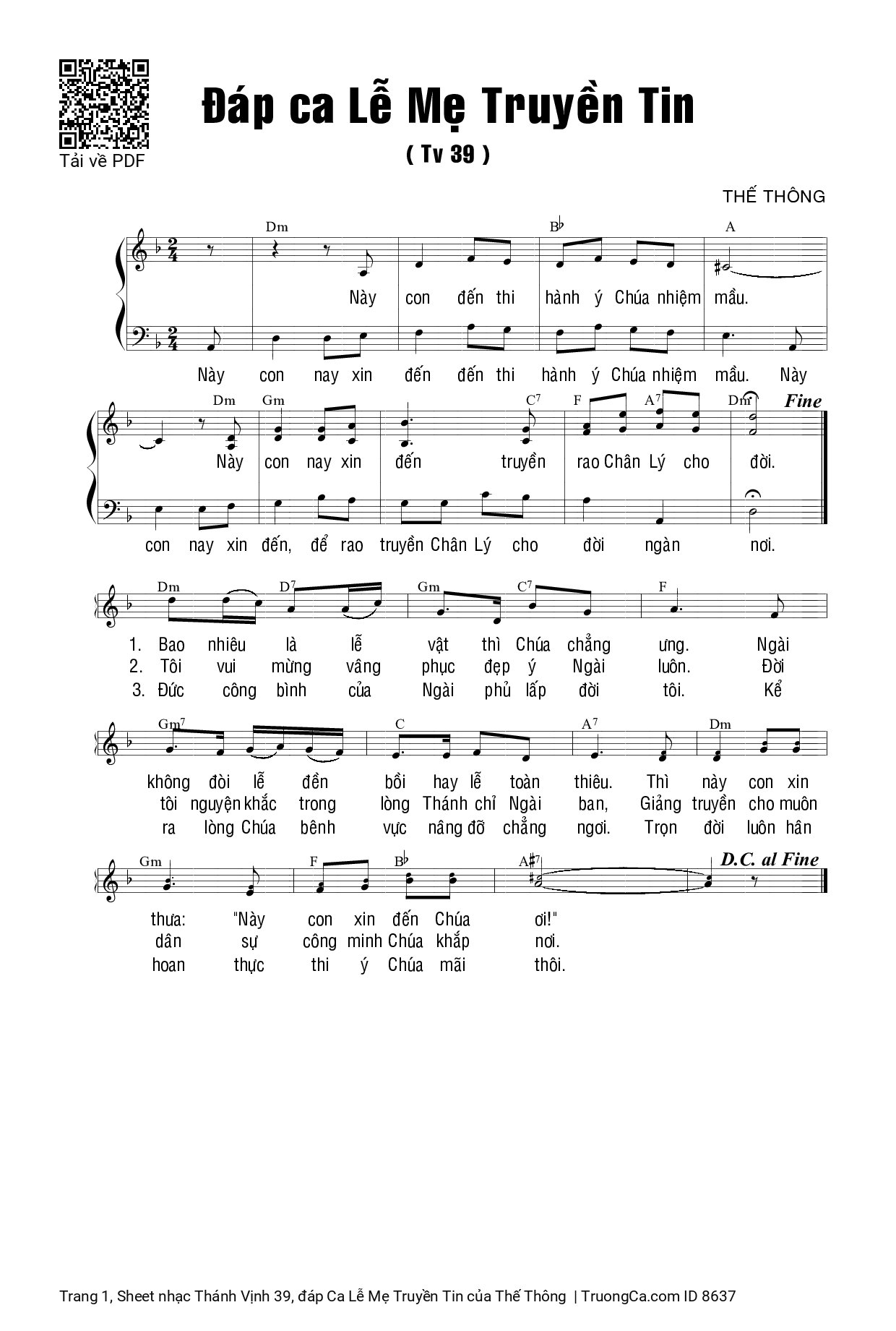 Sheet PDF of Thánh Vịnh 39, đáp Ca Lễ Mẹ Truyền Tin
