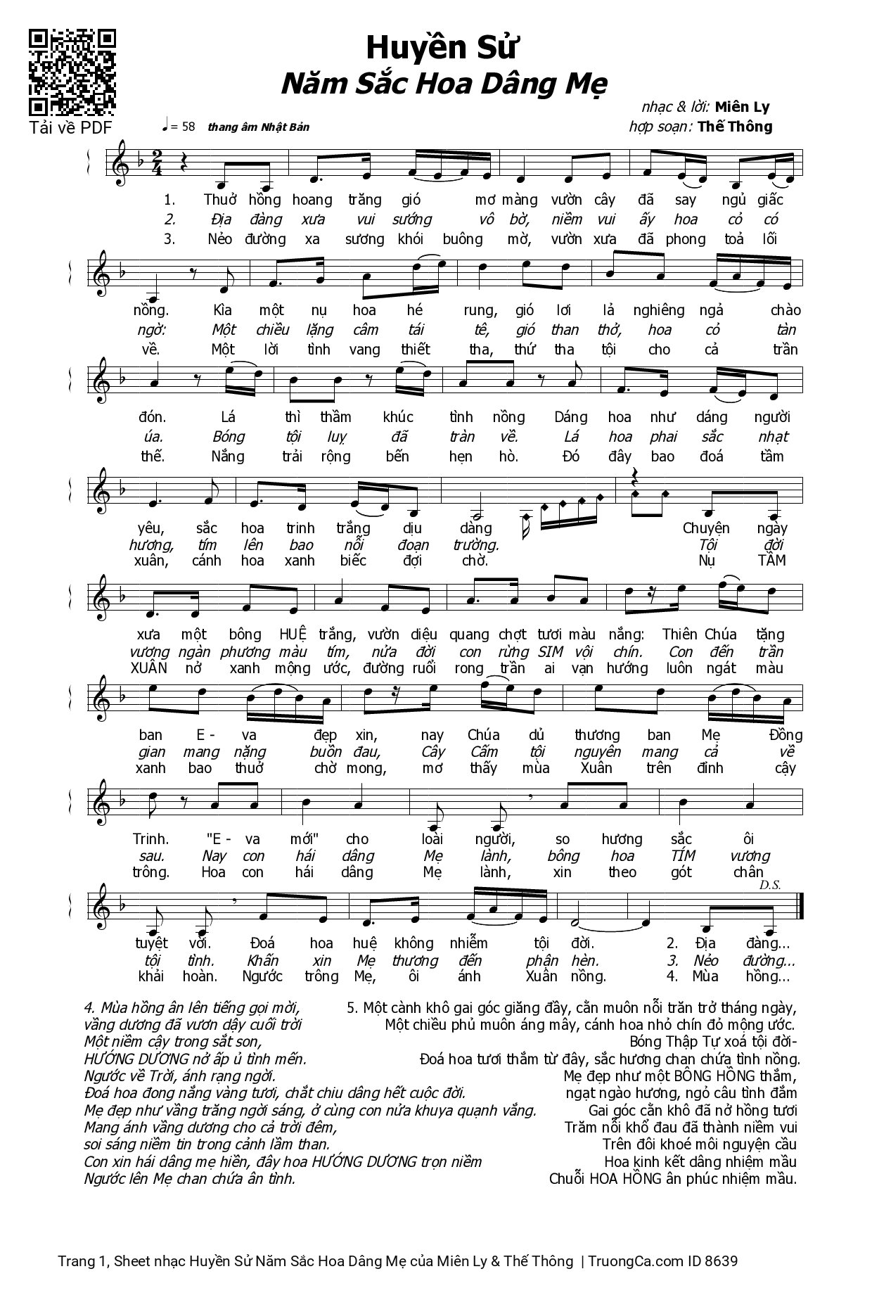 Sheet PDF of Huyền Sử Năm Sắc Hoa Dâng Mẹ