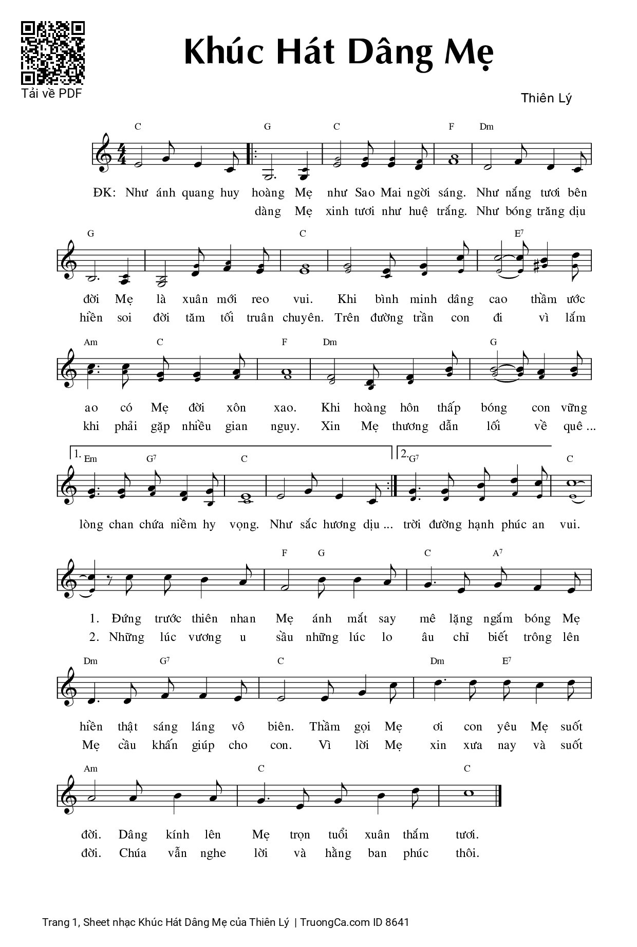 Sheet PDF of Khúc Hát Dâng Mẹ