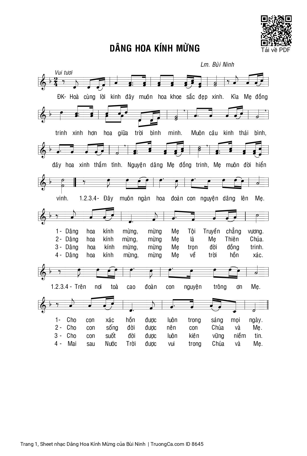 Sheet PDF of Dâng Hoa Kính Mừng