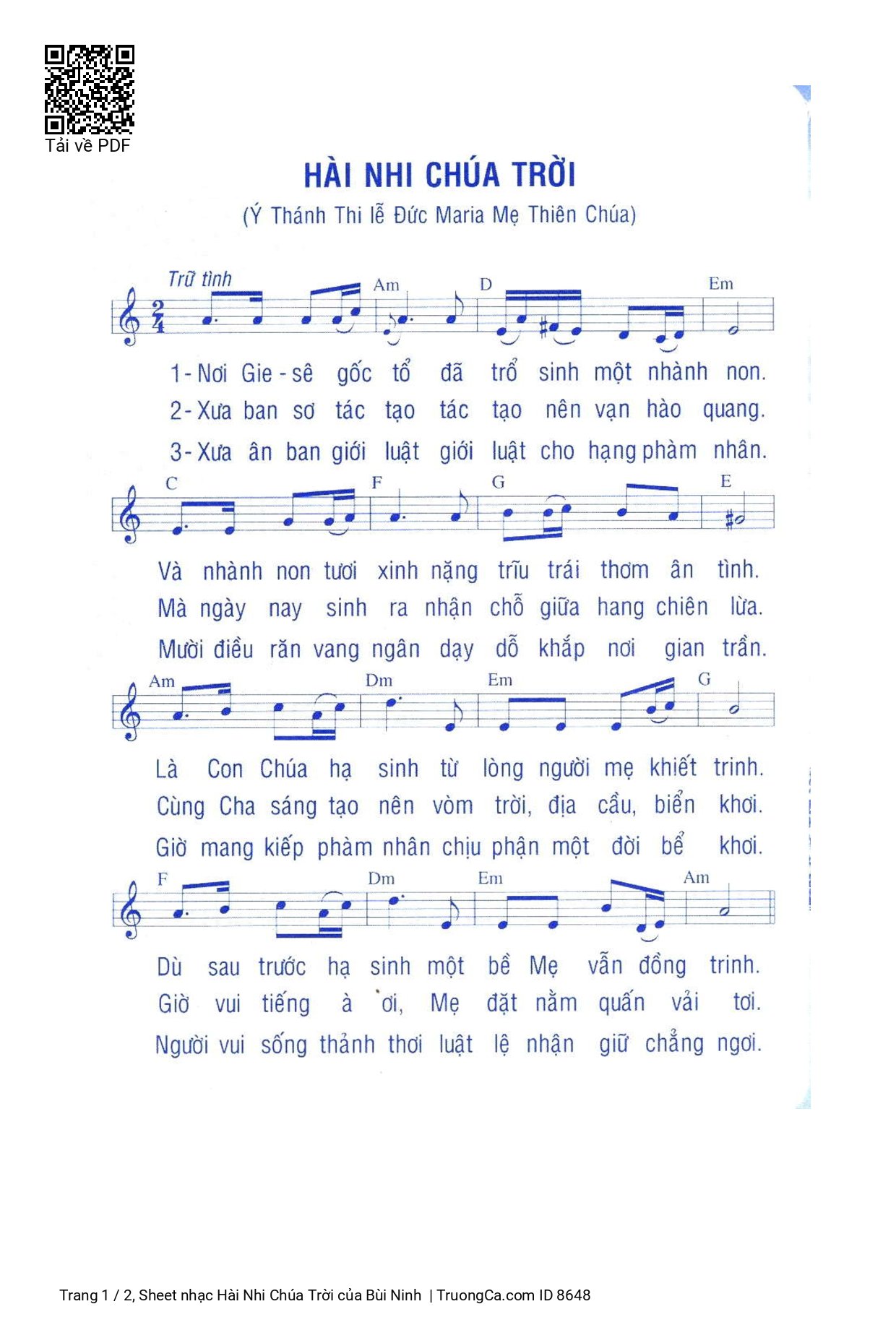Sheet PDF of Hài Nhi Chúa Trời