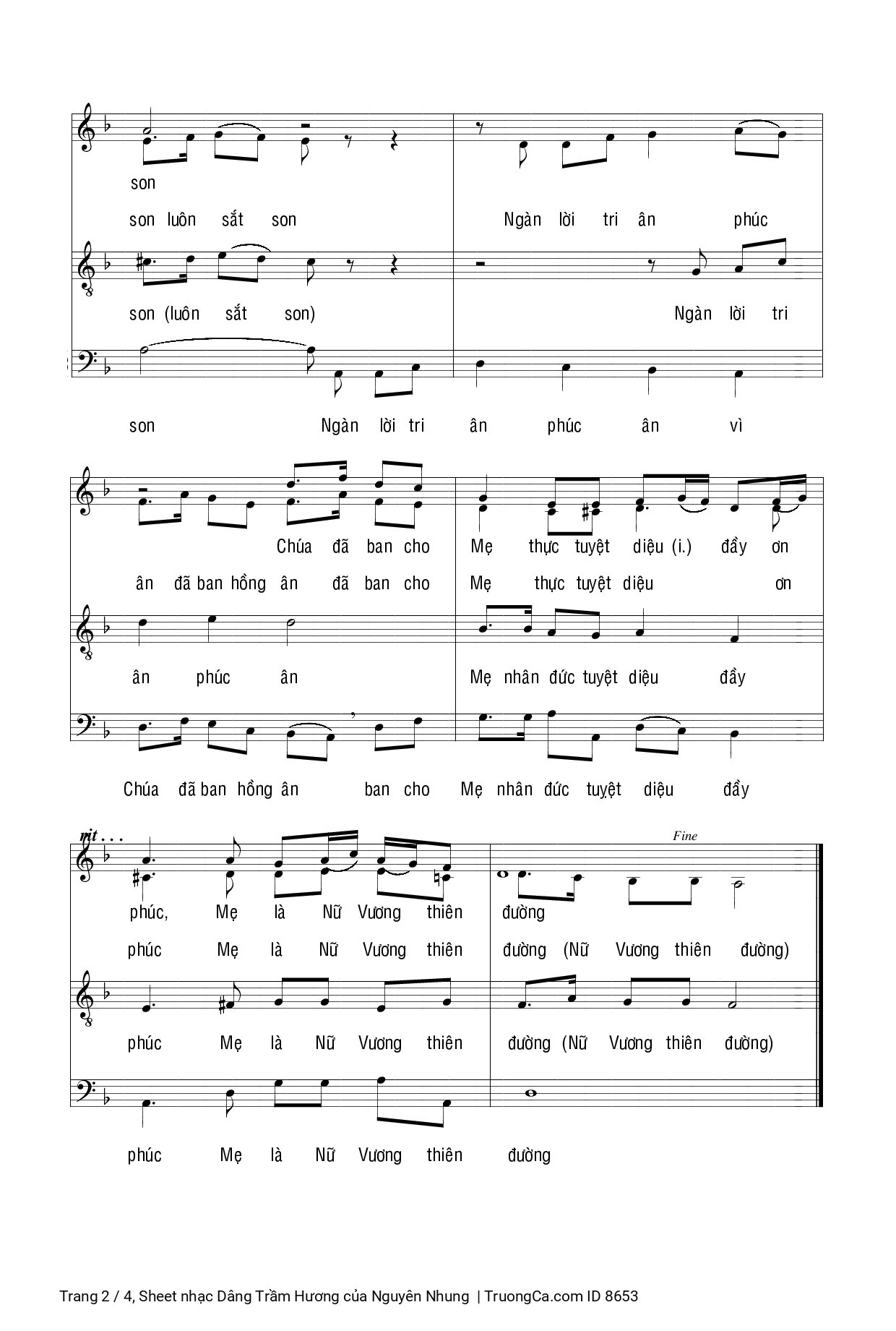 Page 2 of Sheet music PDF Dâng Trầm Hương, sheet 3 bè - Nguyên Nhung