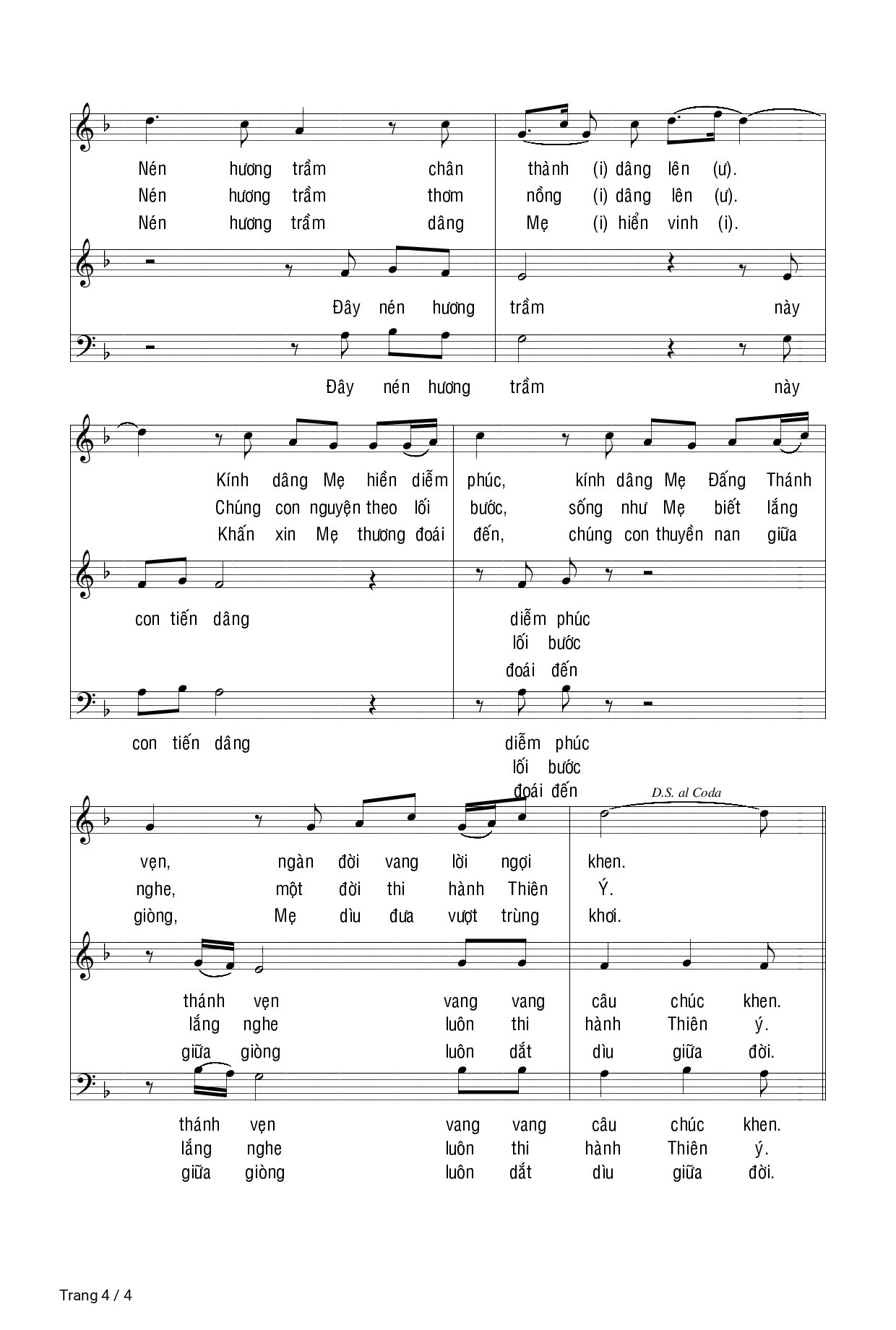 Page 4 of Sheet music PDF Dâng Trầm Hương, sheet 3 bè - Nguyên Nhung