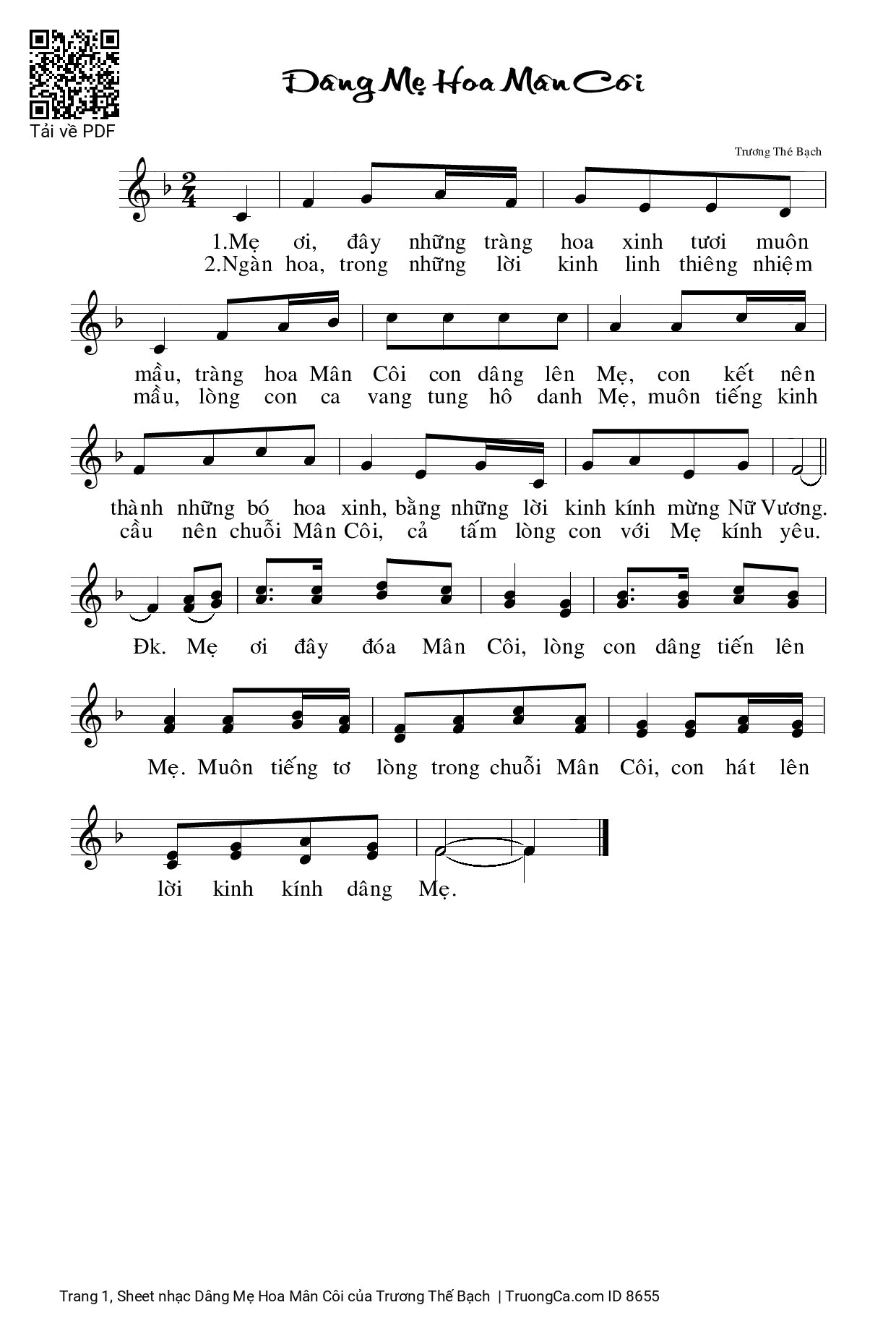 Sheet PDF of Dâng Mẹ Hoa Mân Côi