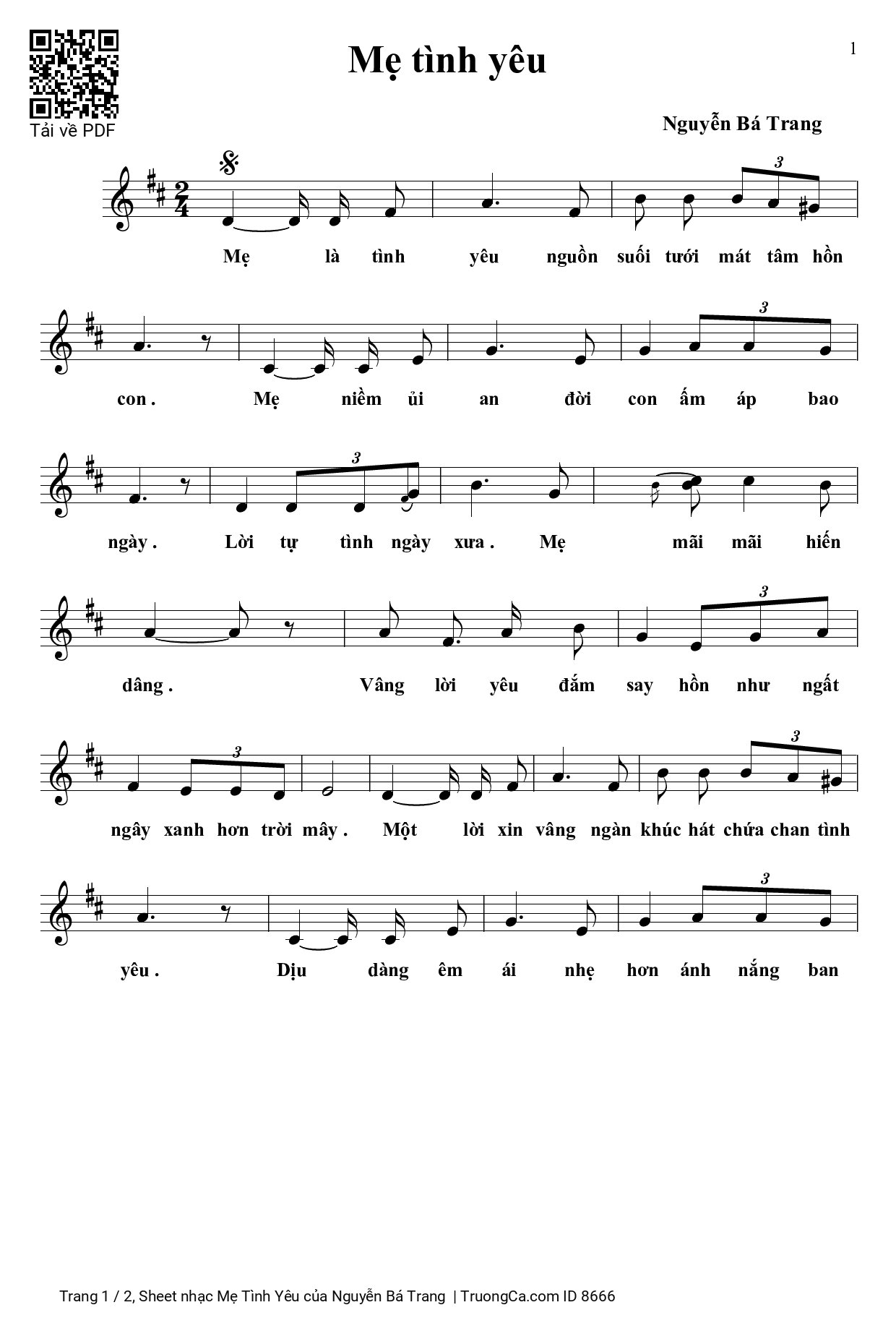 Sheet PDF of Mẹ Tình Yêu