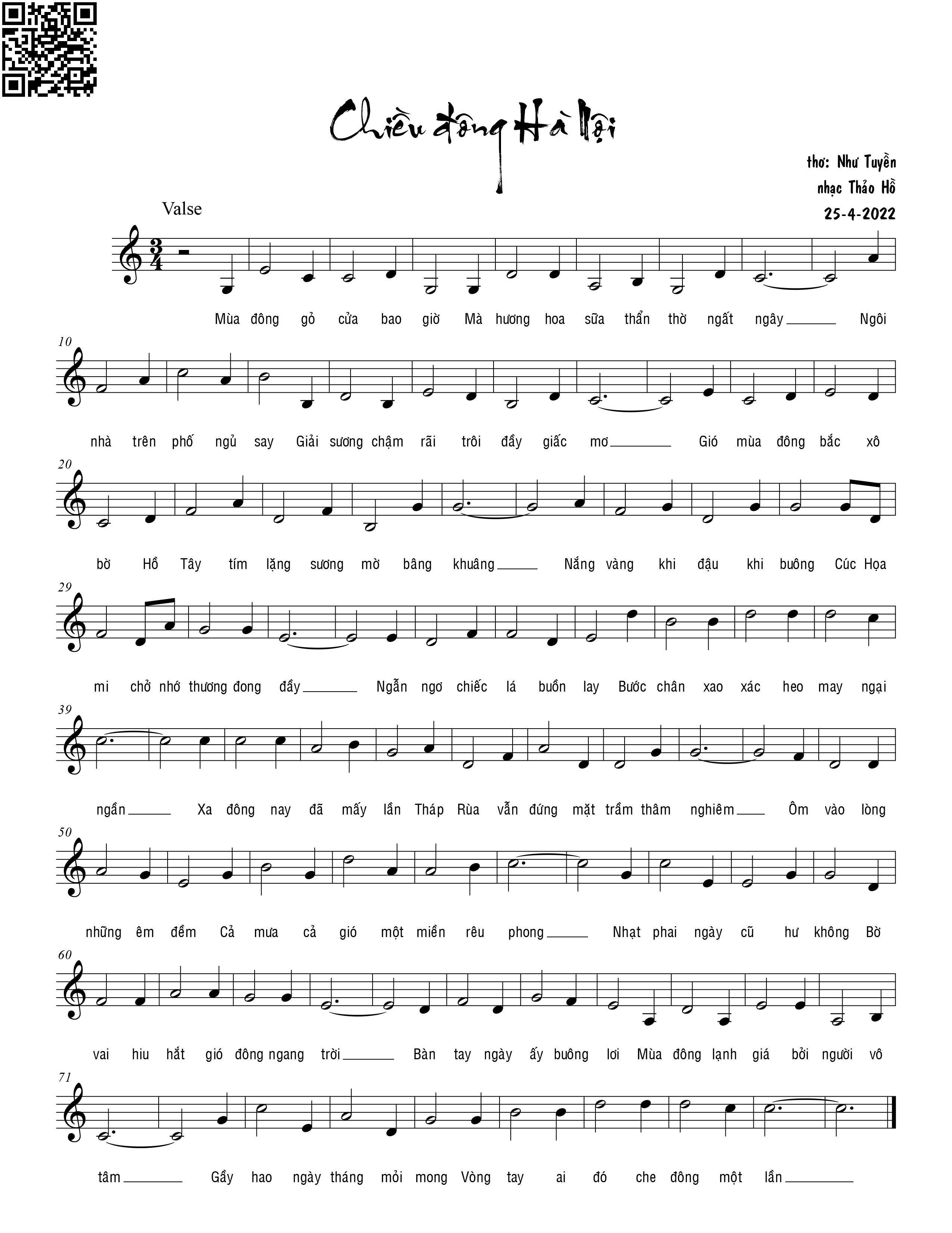 Page 2 of Sheet music PDF Chiều đông Hà Nội - Thảo Hồ