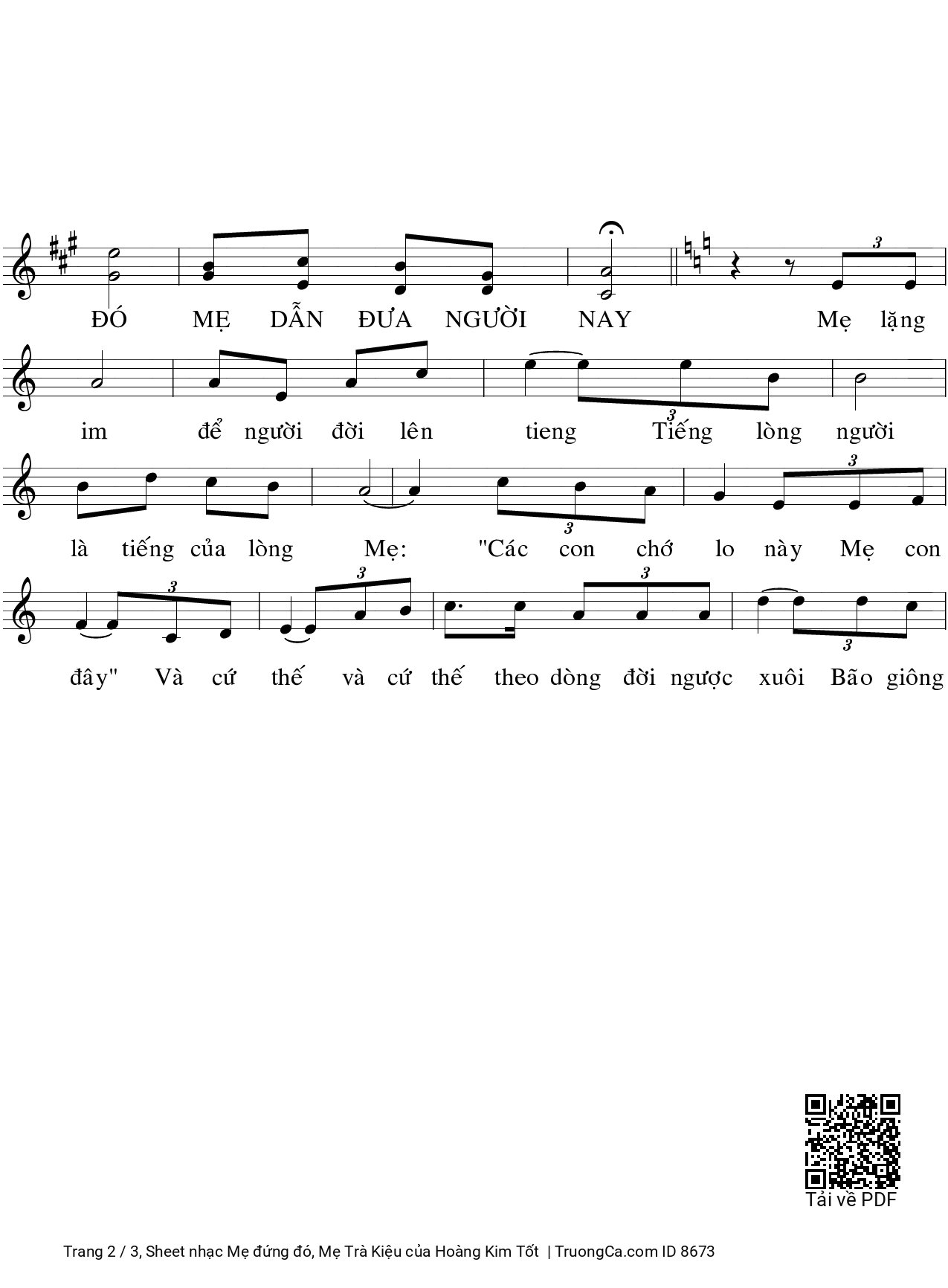 Page 2 of Sheet music PDF Mẹ đứng đó, Mẹ Trà Kiệu - Hoàng Kim Tốt