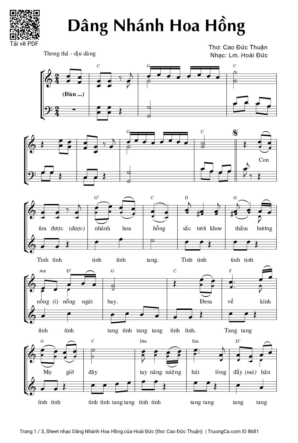 Sheet PDF of Dâng Nhánh Hoa Hồng