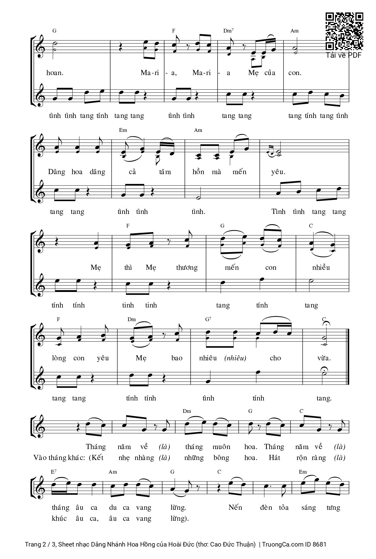 Page 2 of Sheet music PDF Dâng Nhánh Hoa Hồng - Hoài Đức (thơ: Cao Đức Thuận)