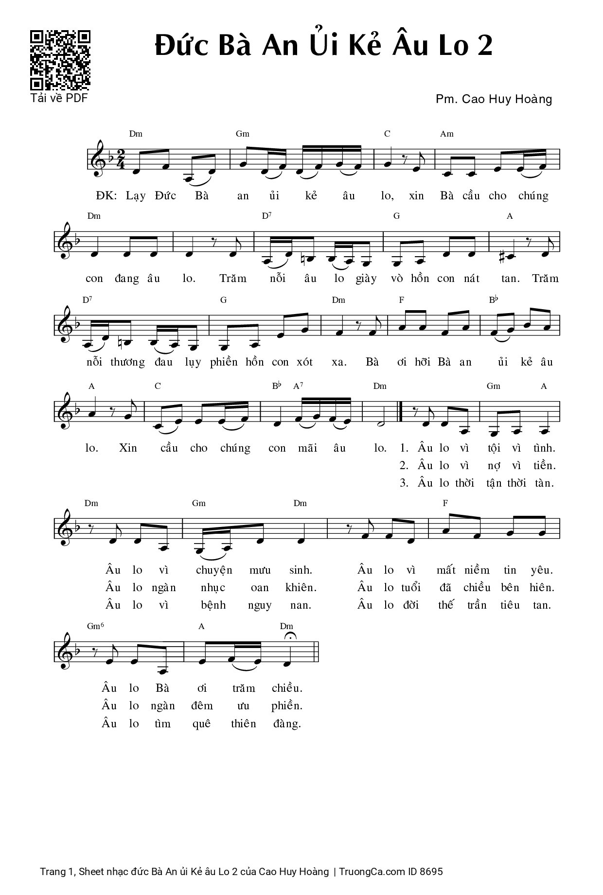 Page 1 of Sheet music PDF đức Bà An ủi Kẻ âu Lo 2 - Cao Huy Hoàng