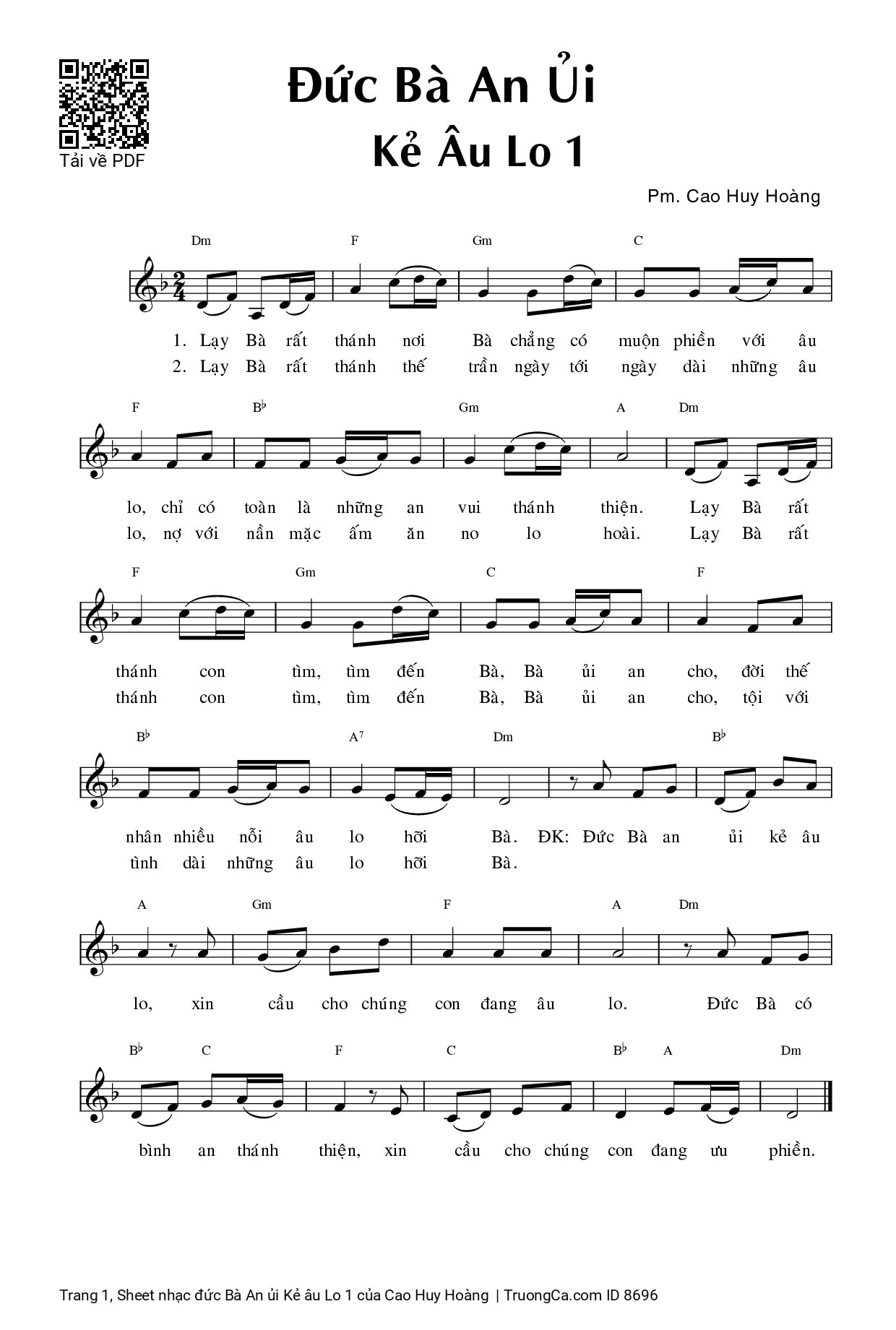 Page 1 of Sheet music PDF đức Bà An ủi Kẻ âu Lo 1 - Cao Huy Hoàng