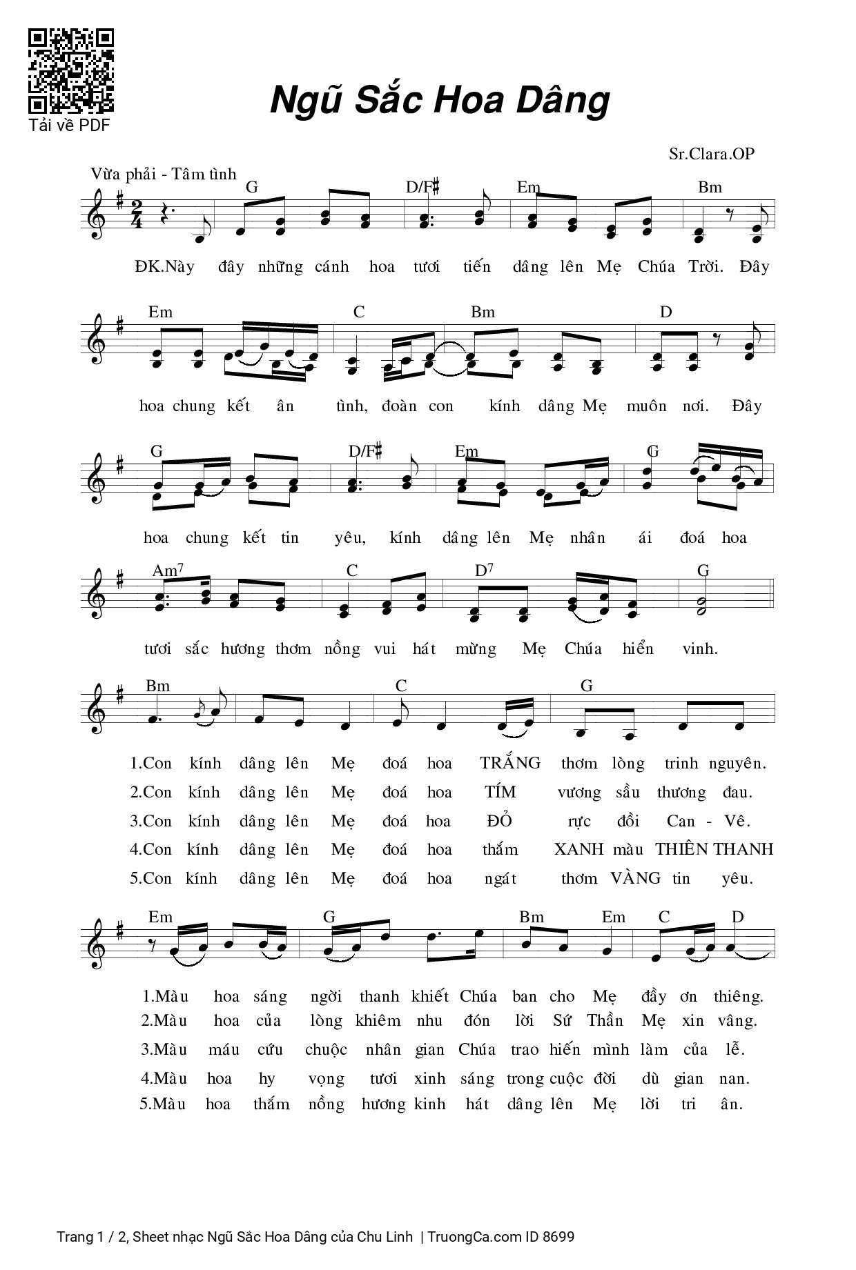 Sheet PDF of Ngũ Sắc Hoa Dâng