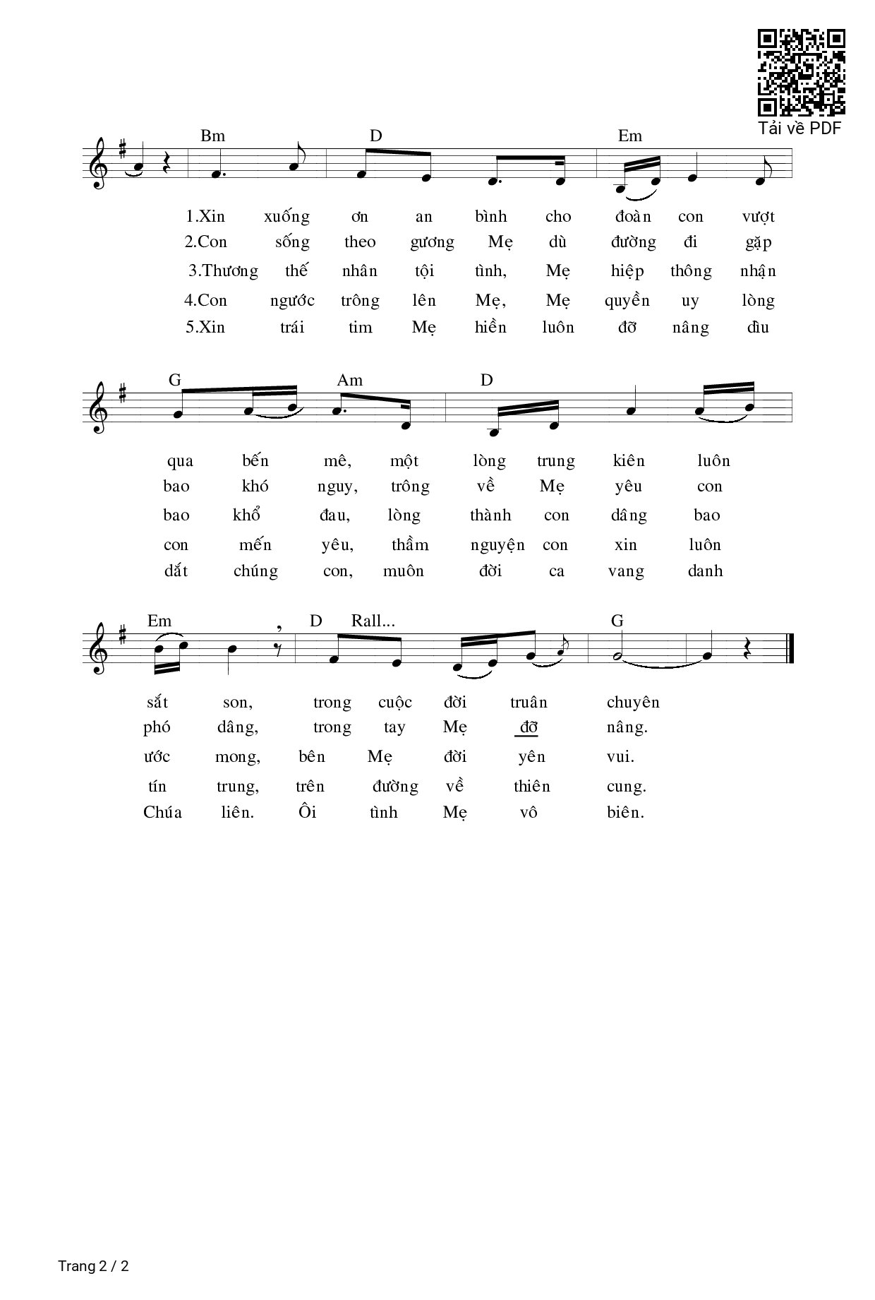 Page 2 of Sheet music PDF Ngũ Sắc Hoa Dâng - Chu Linh