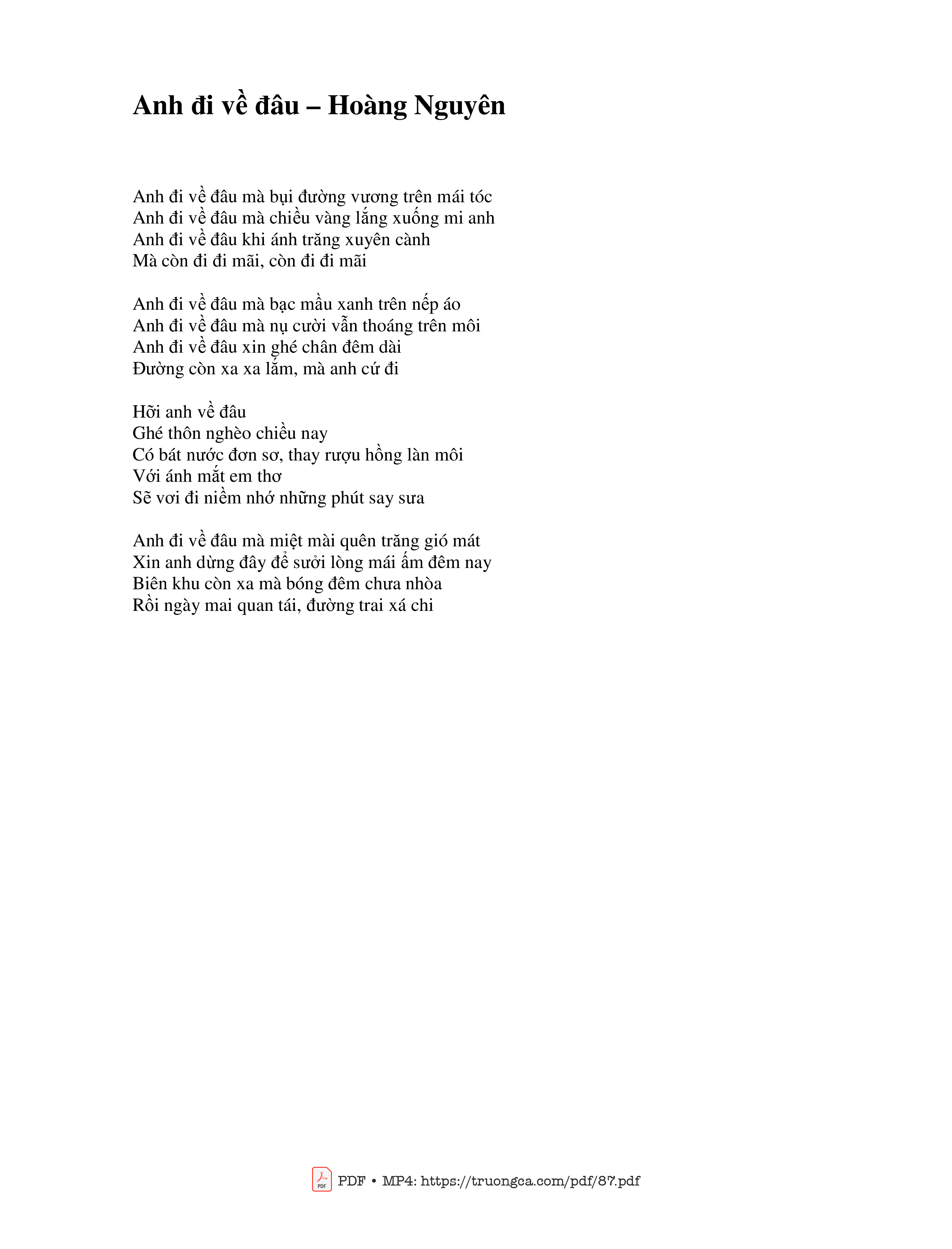 Page 2 of Sheet music PDF Anh đi về đâu - Hoàng Nguyên