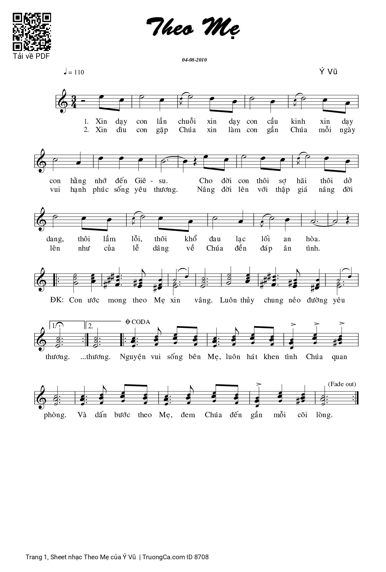 Sheet PDF of Theo Mẹ - Ý Vũ