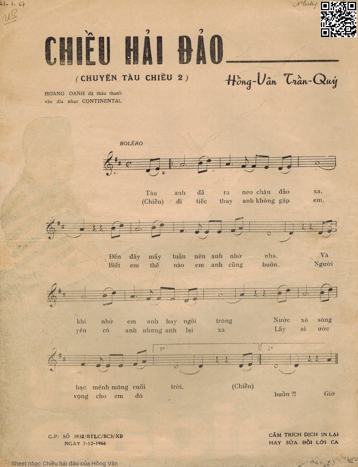 Page 2 of Sheet music PDF Chiều hải đảo - Hồng Vân