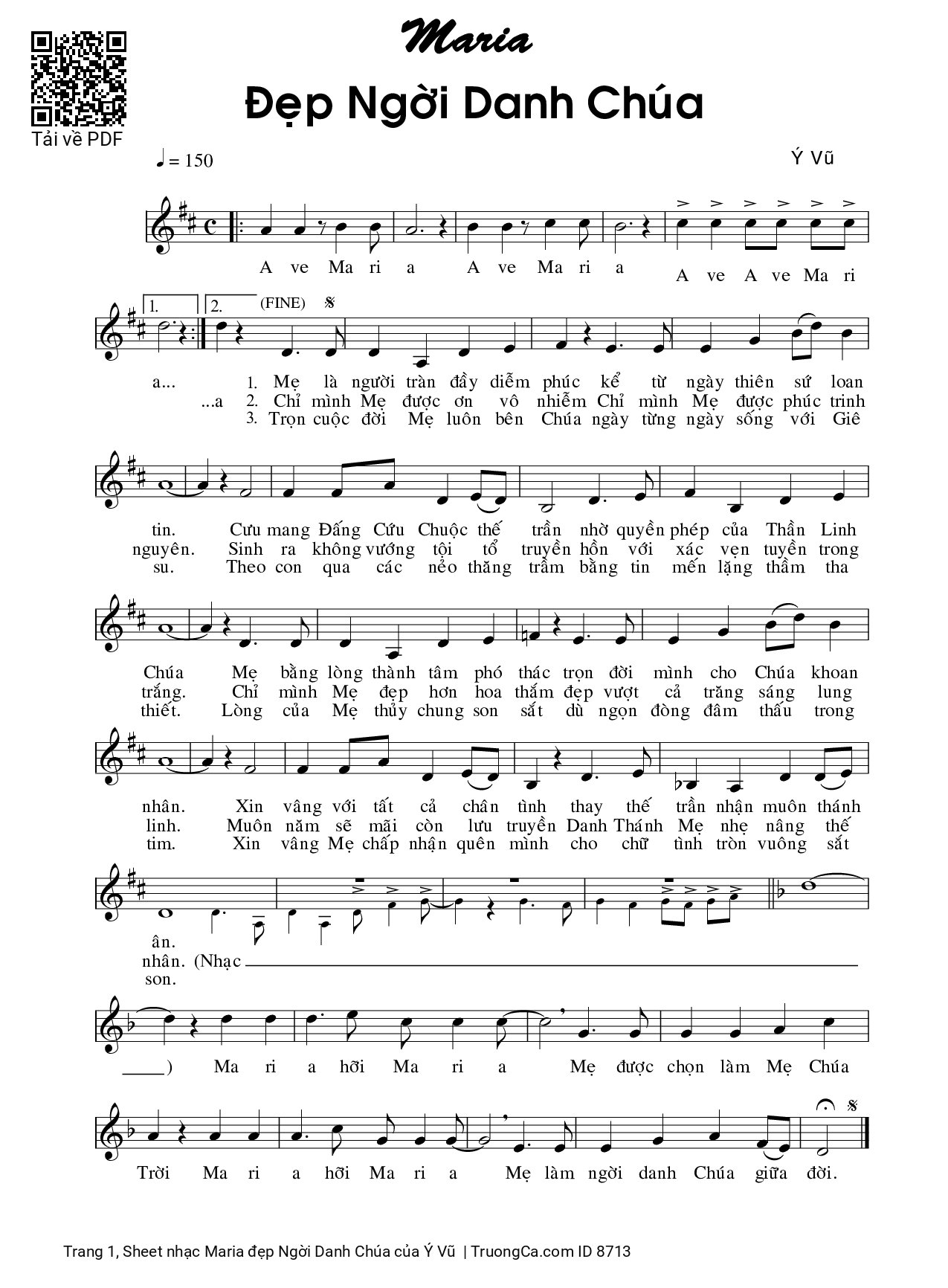 Sheet PDF of Maria đẹp Ngời Danh Chúa