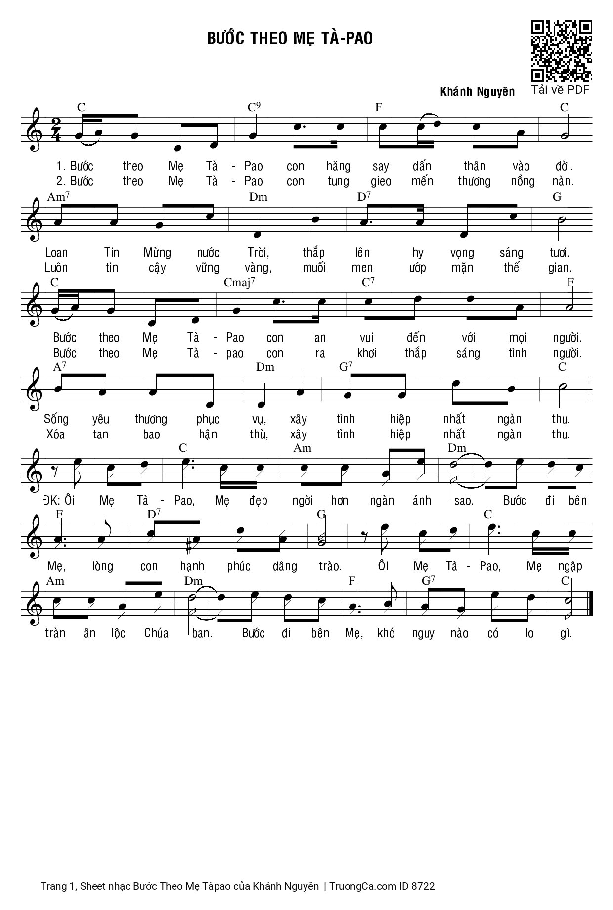 Sheet PDF of Bước Theo Mẹ Tàpao