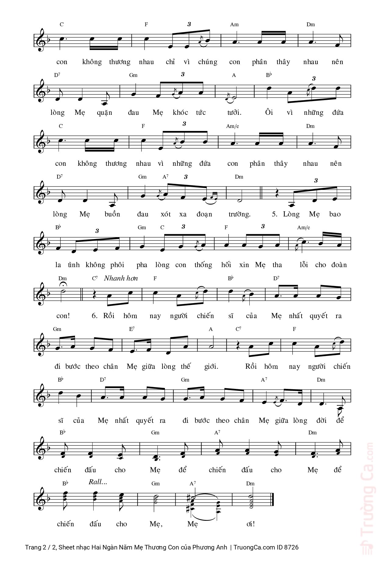Page 2 of Sheet music PDF Hai Ngàn Năm Mẹ Thương Con - Phương Anh