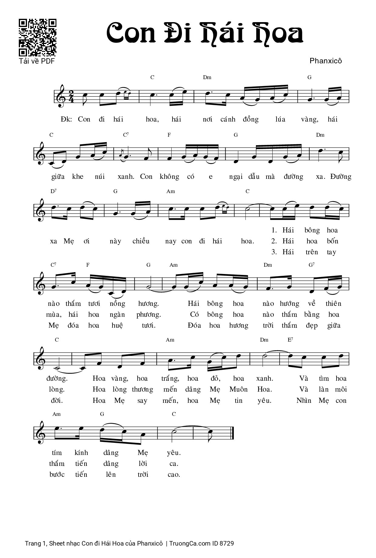 Sheet PDF of Con đi Hái Hoa