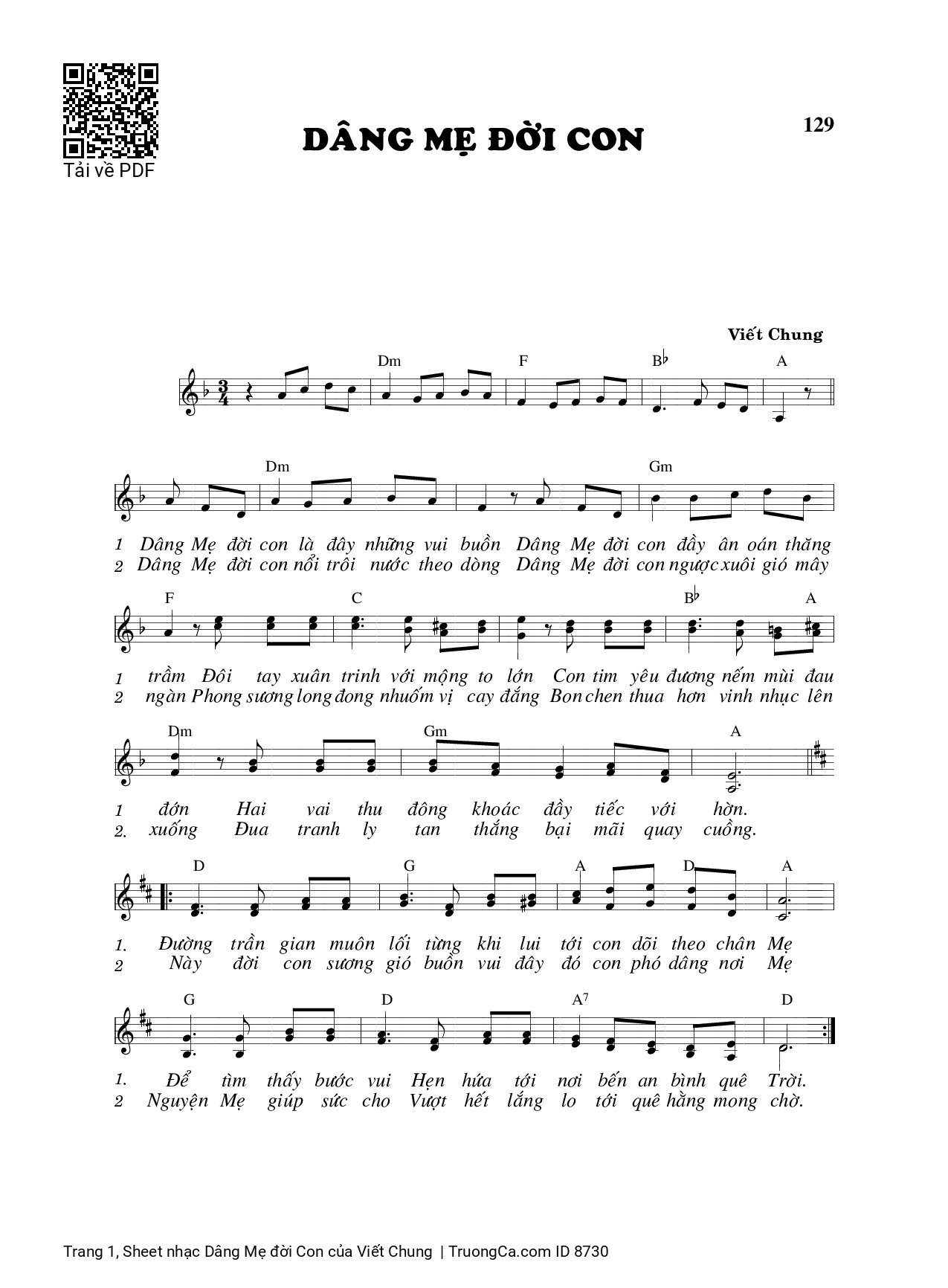 Sheet PDF of Dâng Mẹ đời Con