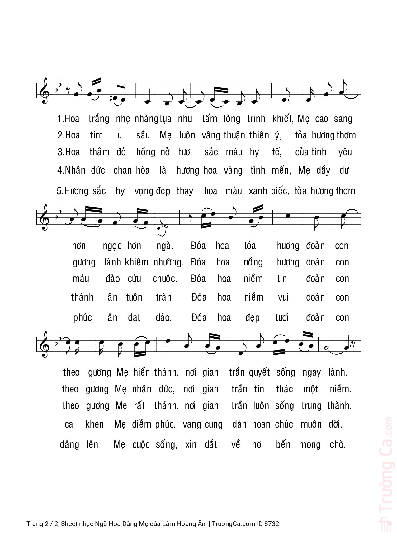 Page 2 of Sheet music PDF Ngũ Hoa Dâng Mẹ - Lâm Hoàng Ân
