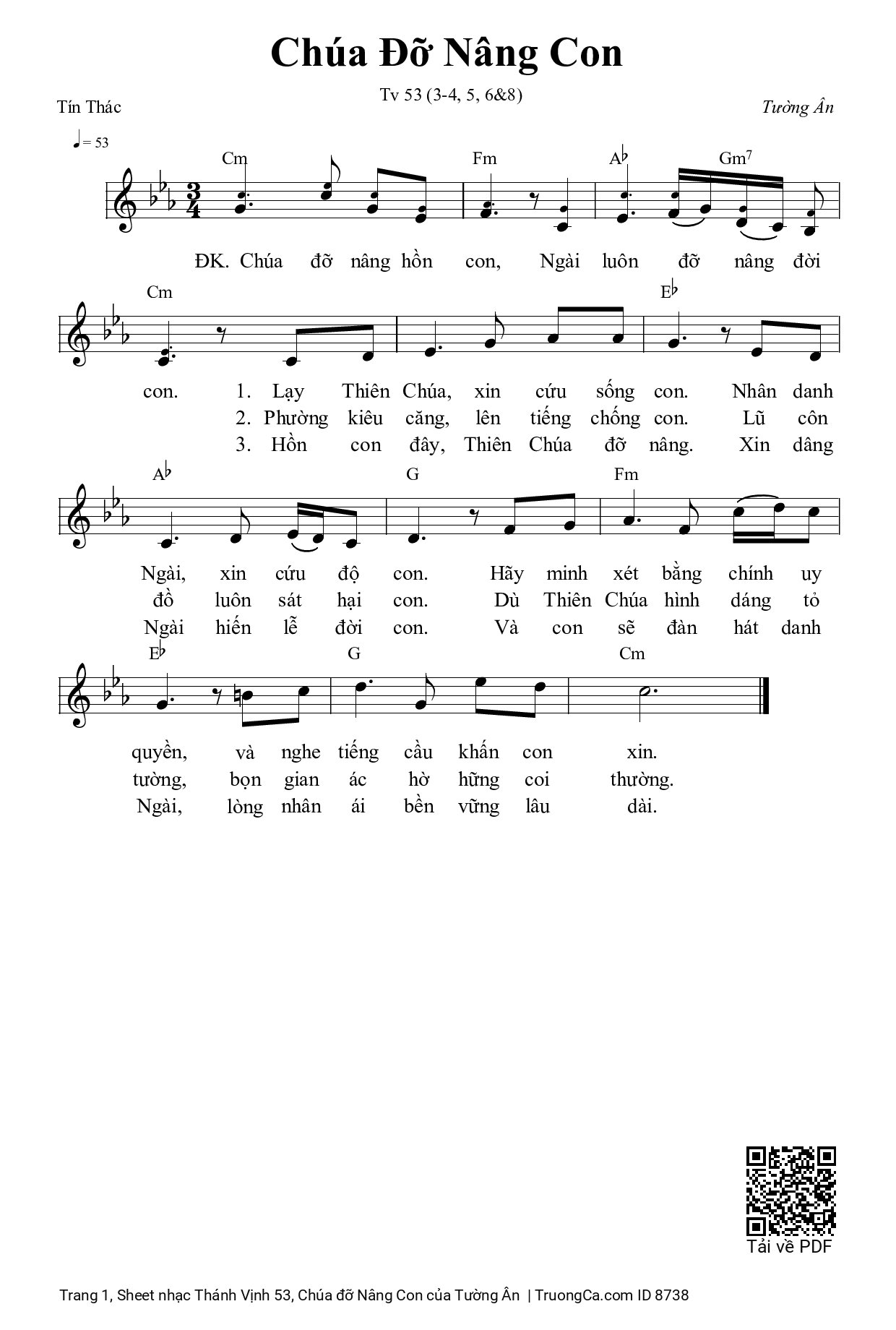 Page 1 of Sheet music PDF Thánh Vịnh 53, Chúa đỡ Nâng Con - Tường Ân