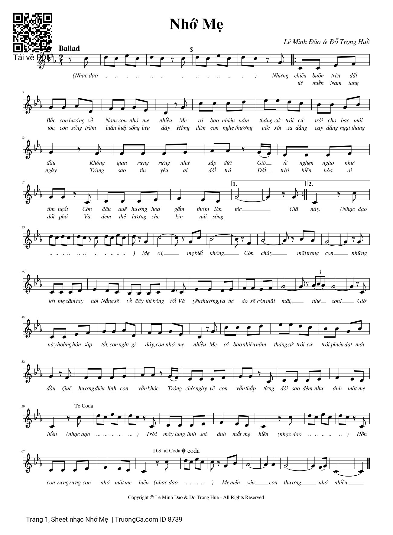 Page 1 of Sheet music PDF Nhớ Mẹ - Lê Minh Đảo