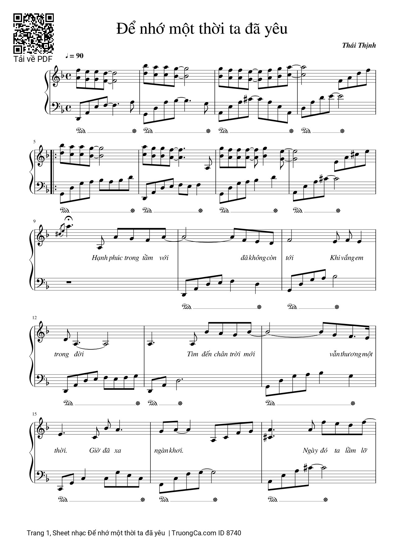 Sheet PDF of Để nhớ một thời ta đã yêu Piano